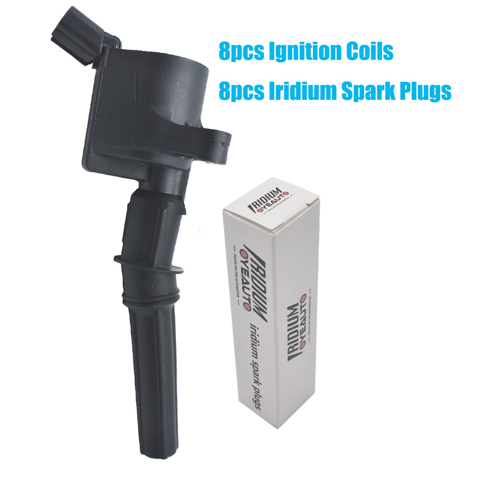 OYEAUTO Ignition Coil Pack Iridium Spark Plug Pack DG508 Set of 8 Compatible with Ford Lincoln Mercury F150 F250 F350 E150 E250