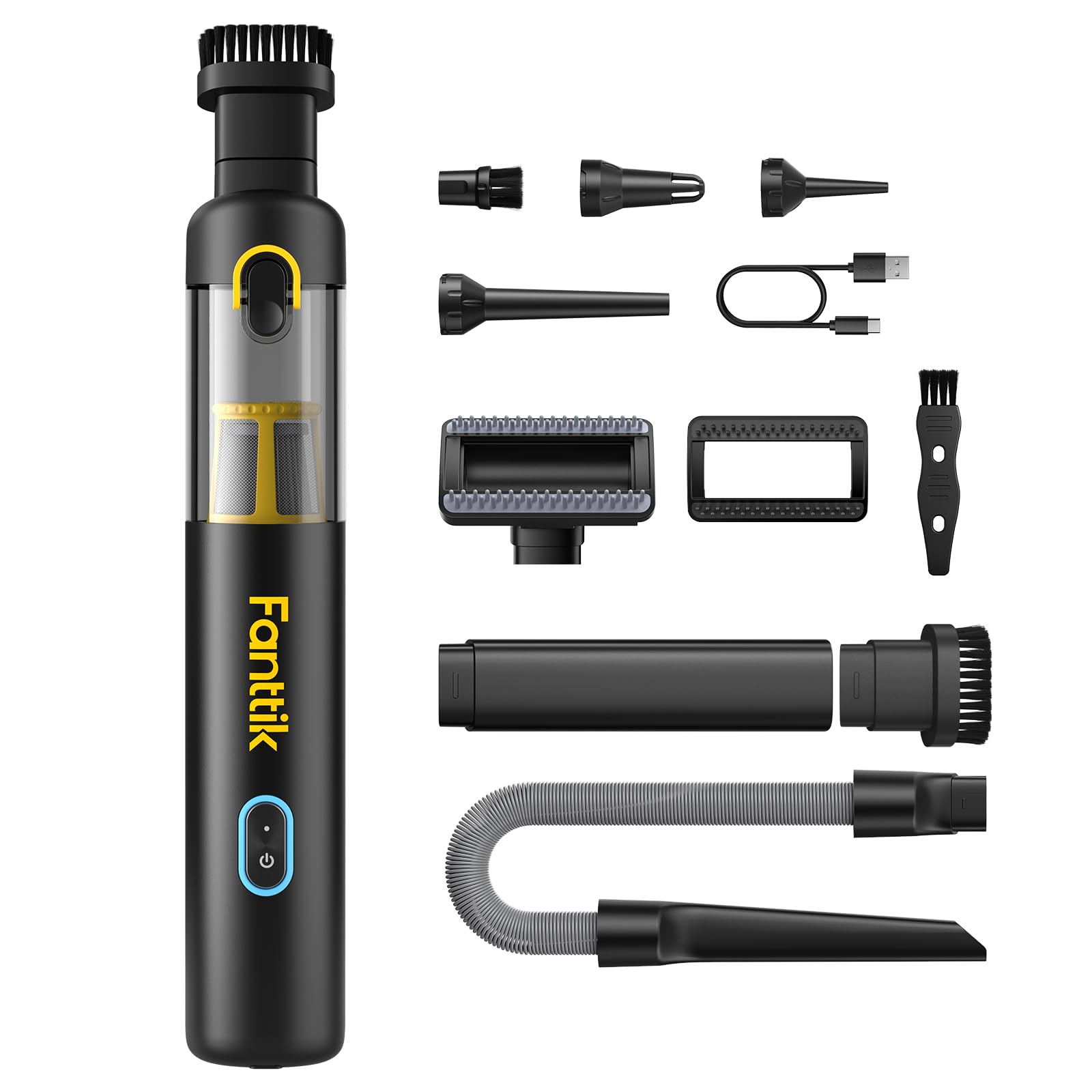 Fanttik Slim V8 Apex Car Vacuum, 19000Pa High Power, 4 In 1 Portable Mini Vacuum, 2.5H Type-C Fast Charge, 40 Mins Runtime, Robu