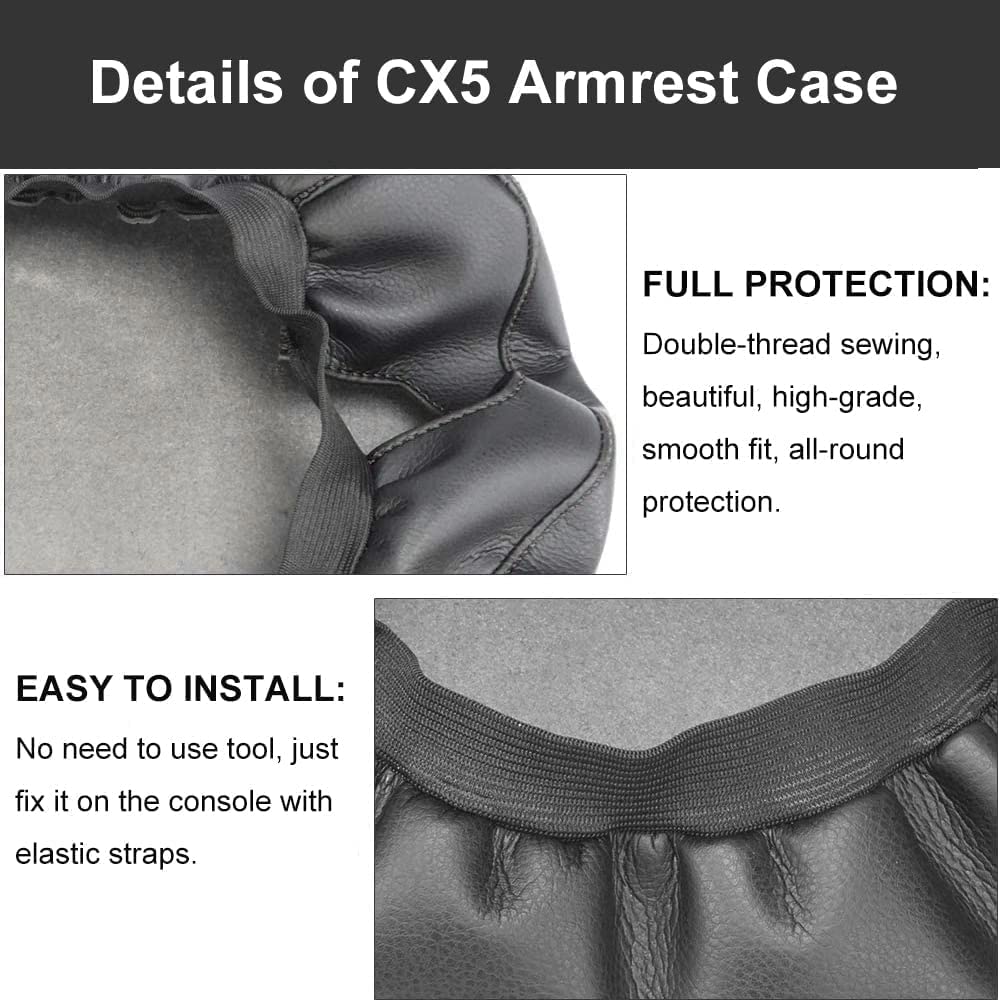 Auprite Center Console Cover For Mazda Cx5 2018-2023 2024, Auto Center Console Cover Pad Pu Leather Car Armrest Seat Box Cover Protector For Mazda Cx5 Accessories (Black With Black Stitches)