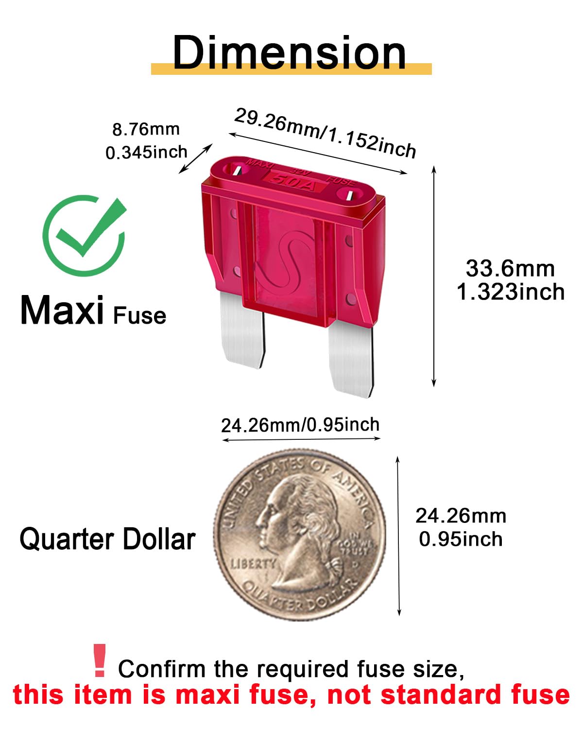 10Pcs 50Amp Maxi Fuses - 50A 32V Automotive Blade Fuse For Auto, Car, Rv, Boat, Truck