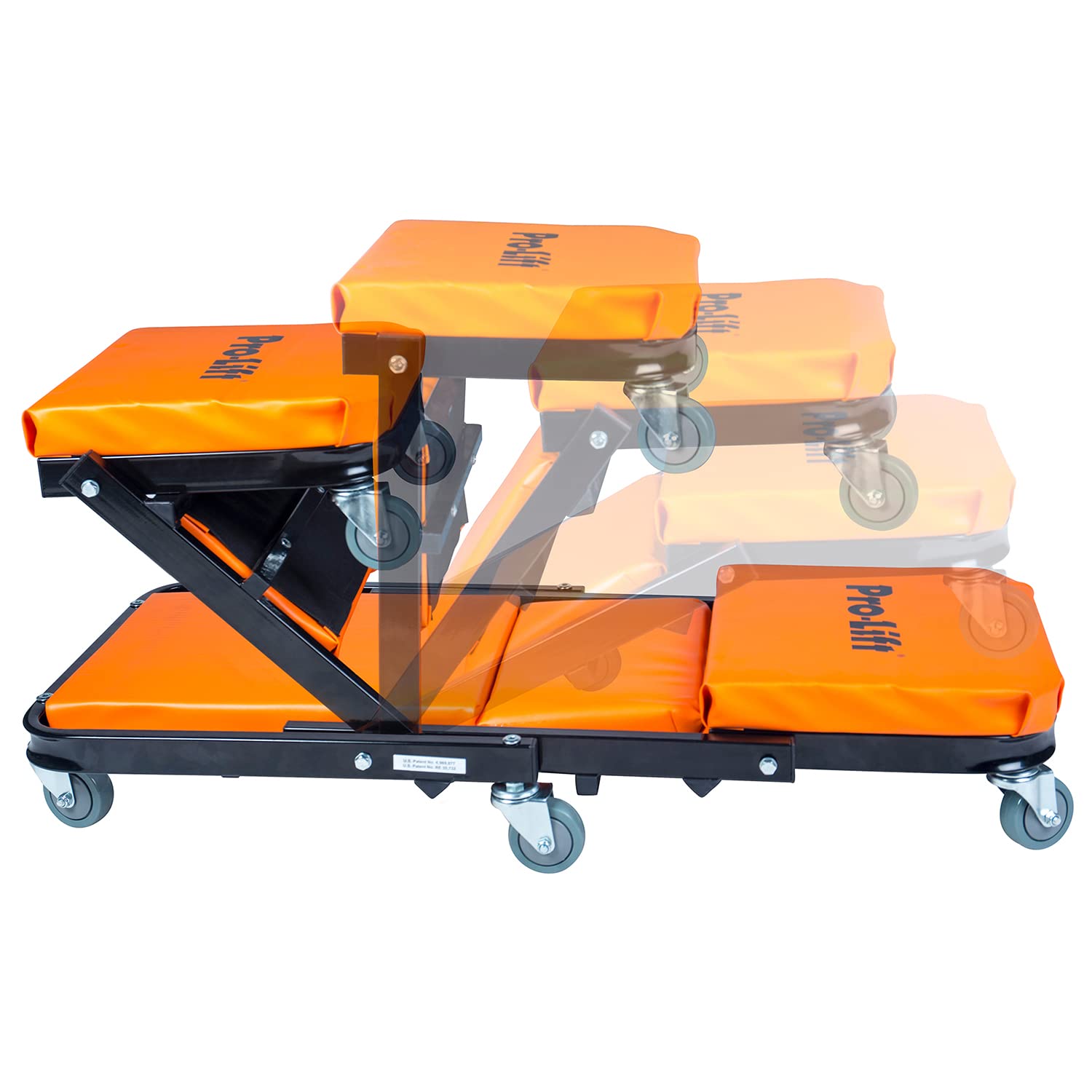 Pro-LifT 2-in-1 Rolling Folding Car Creeper & Seat, 40" Adjustable, 450 LBS Capacity, Orange, Model PL9450
