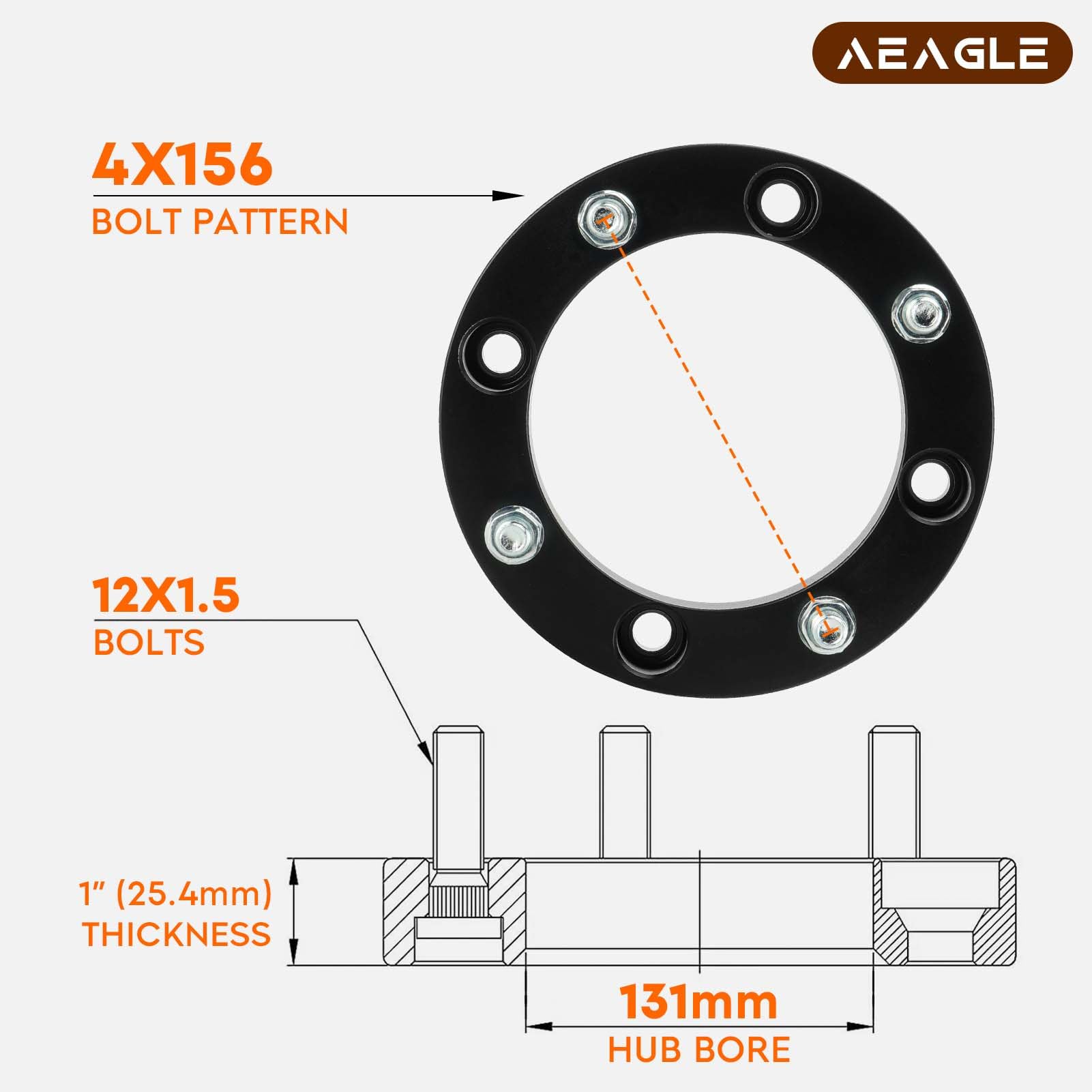 Aeagle 4X156 Wheel Adapters 1' For 2013+ Polaris Ranger Rzr, Forged 4 Lug Wheel Spacers With 12X1.5 Studs 131Mm Bore 4Pcs