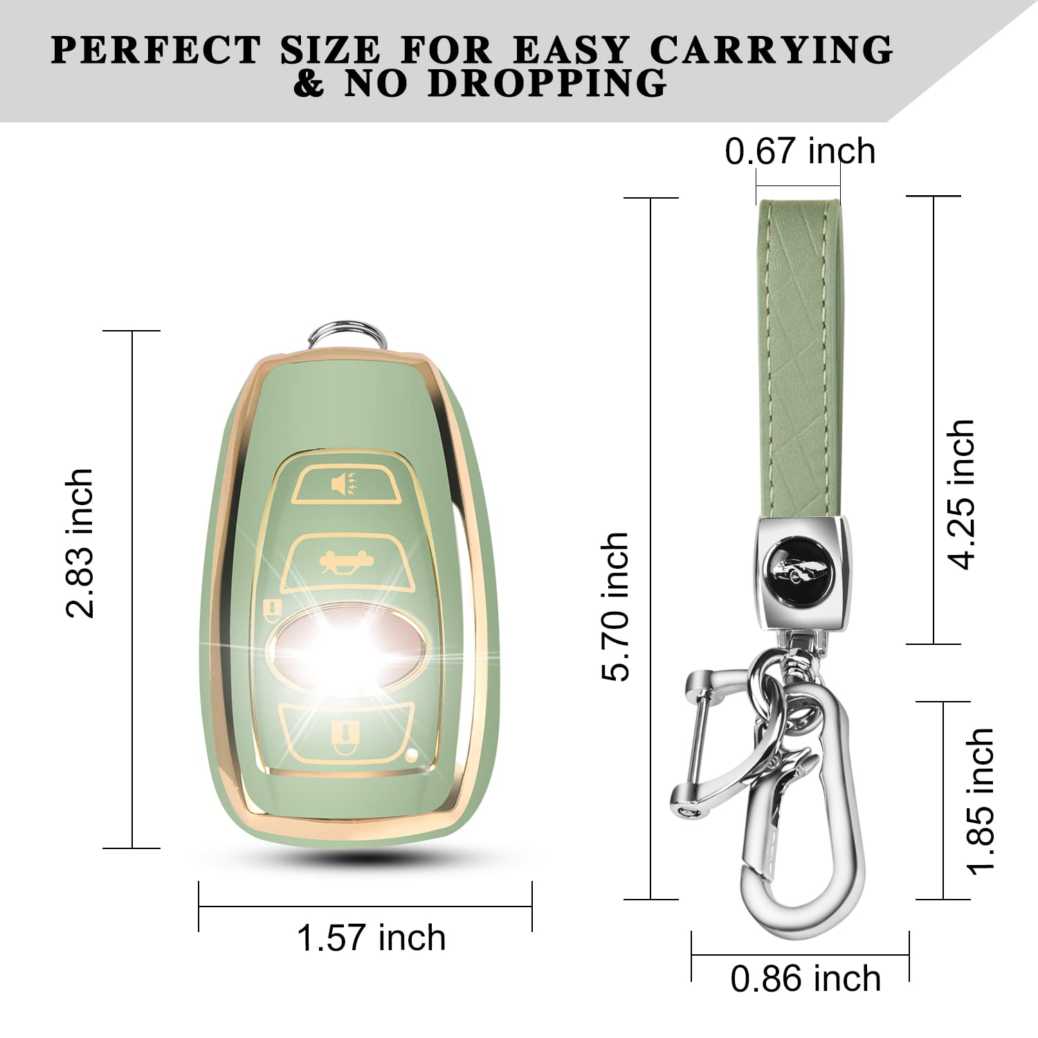 Qbuc For Subaru Key Fob Cover Case With Genuine Leather Keychain For Subaru Forester Crosstrek Ascent Outback Legacy Wrx Etc (Gr