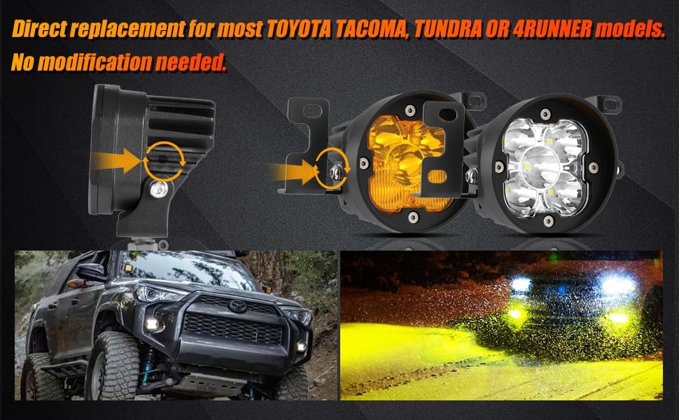 Auxbeam Xp-Ultra Series 3 Inch Fog Light Brackets, For Toyota Tacoma Tundra 4Runner, Led Pods Flush Mount Brackets, Light Bar Mo