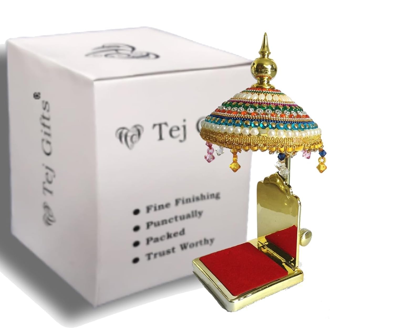 Tej Gifts Microfiberumbrella Chhatra With Hanging Crystals For God Idol, Car Dashboard/Office Desk/Table/Home Decor Showpiece, C