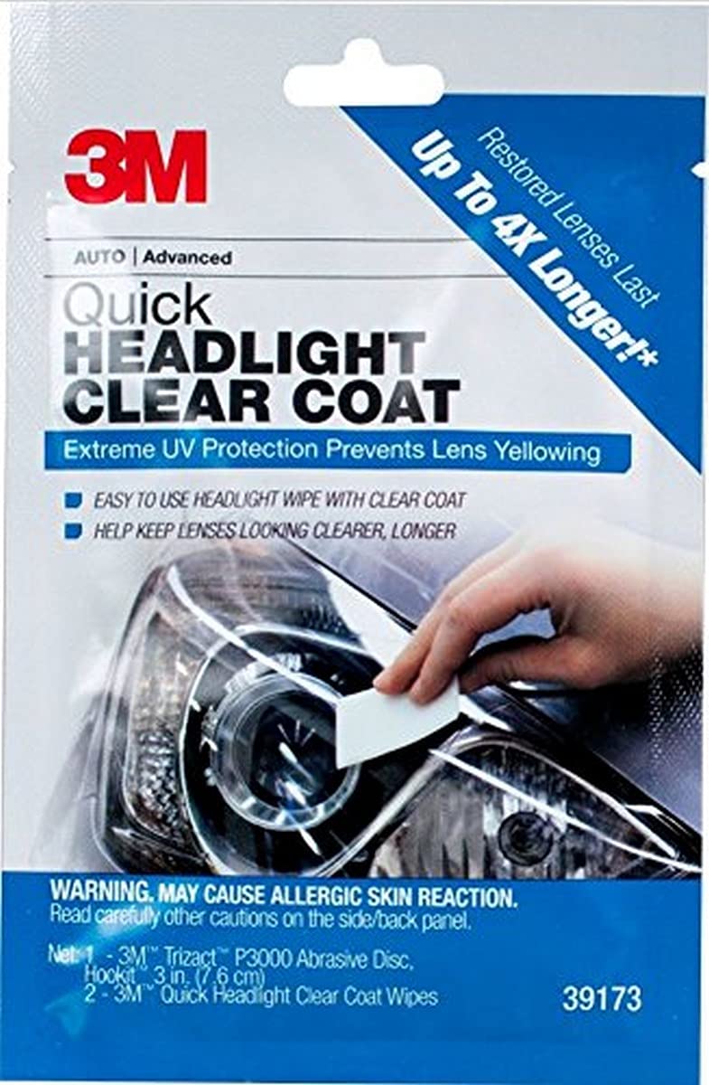 3M Quick Headlight Clear Coat, Cleans And Prevents Lens Yellowing, 39173, 1 Kit