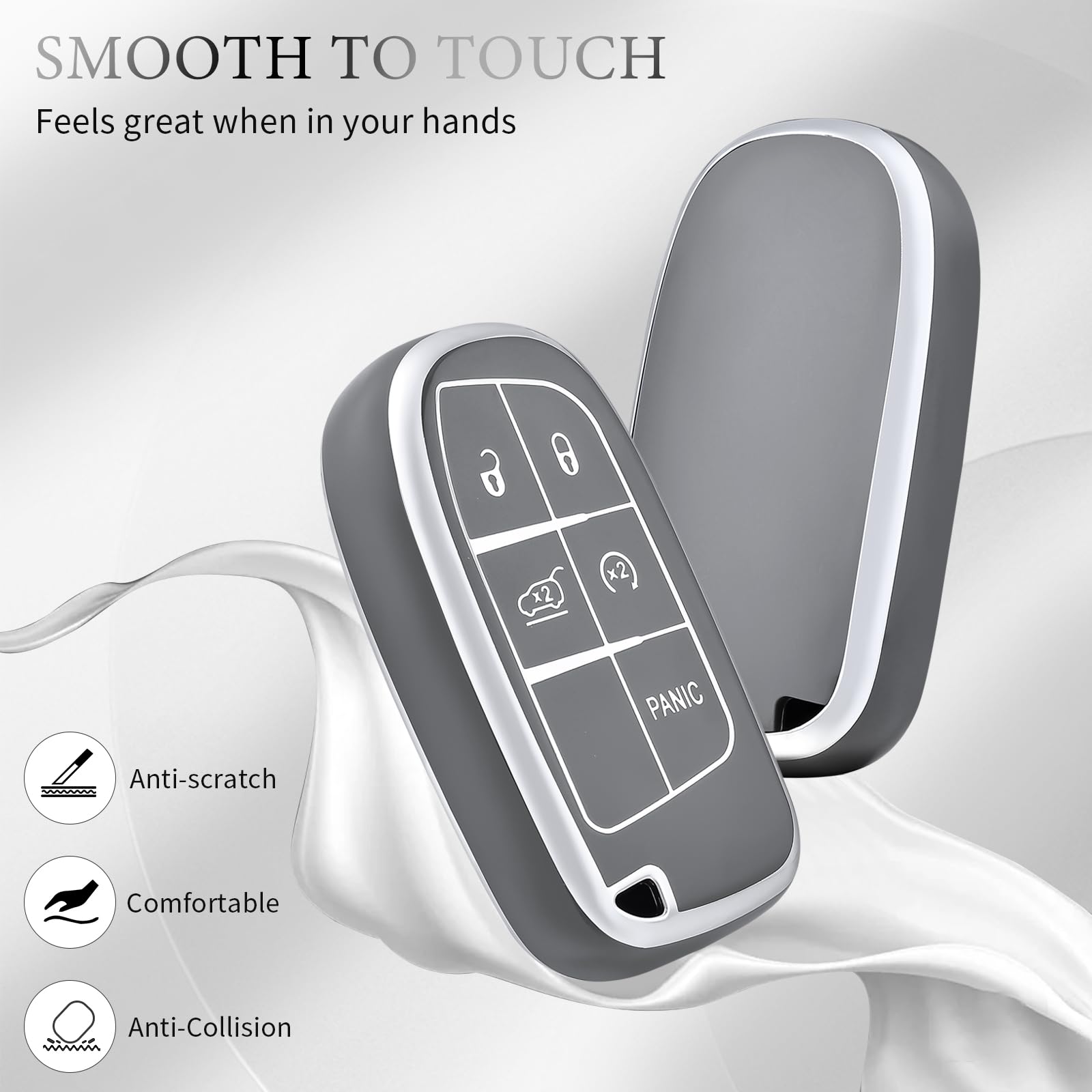 OFFCURVE Key Fob Cover with Keychain for Jeep Dodge, TPU Key Cover Case for Jeep Grand Cherokee Renegade Chrysler 200 300 Dodge