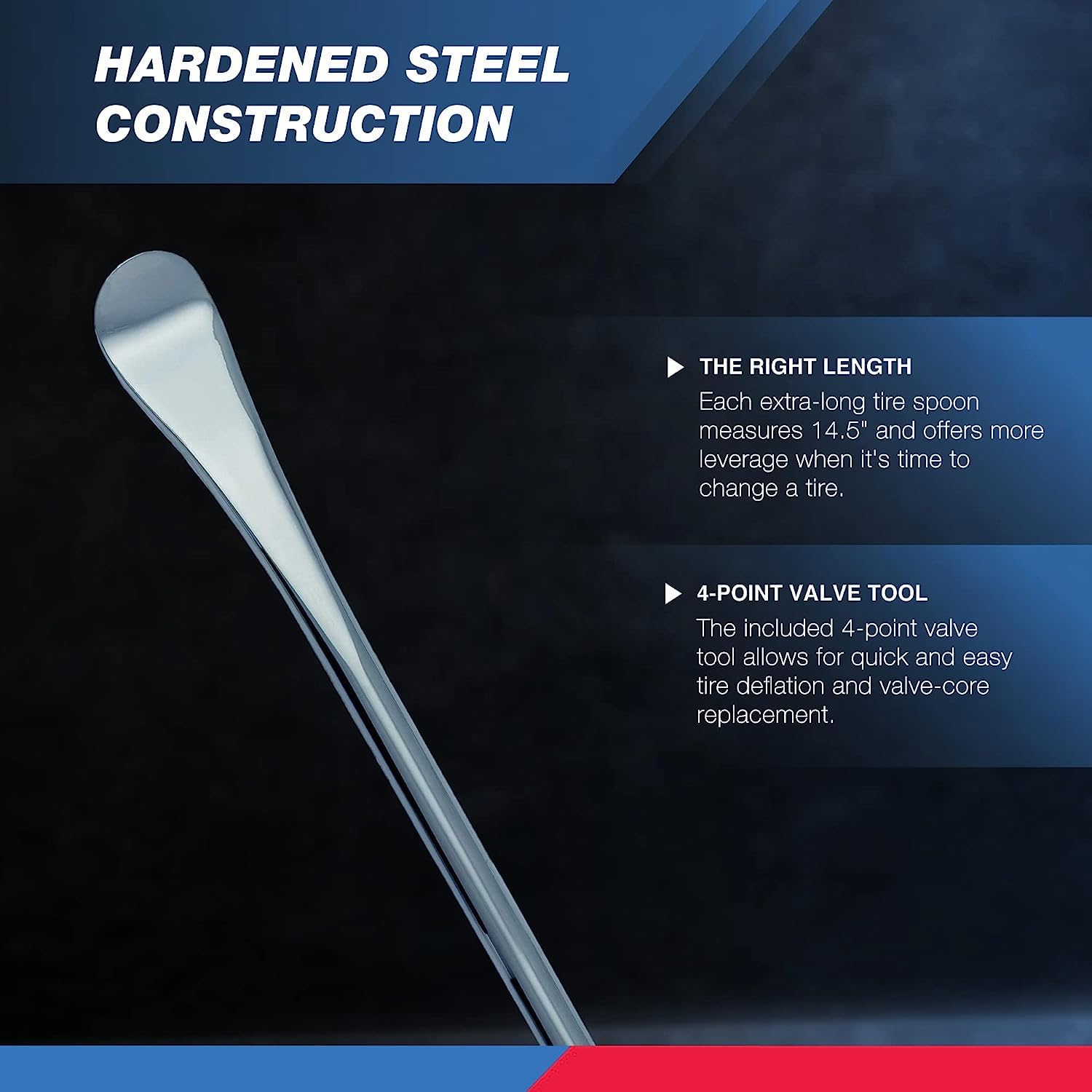 NEIKO 20601A Tire Spoon Set, 14.5” Steel Tire Tools with 3 Tire Spoons, Rim Protectors, Valve Tool & 6 Valve Cores for Motorcycle & Dirt