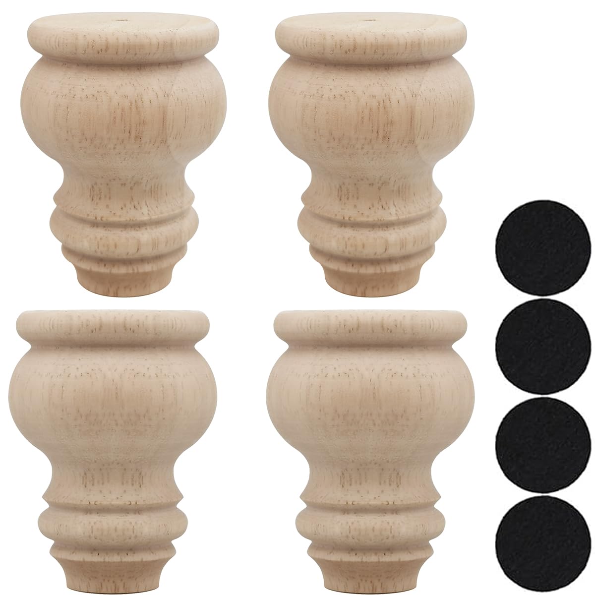 Btibpse 3' Tall Solid Wood Furniture Legs Unfinished Bun Feet For Cabinet Sofa Ottoman Tv Stand Loveseat Dresser Set Of 4