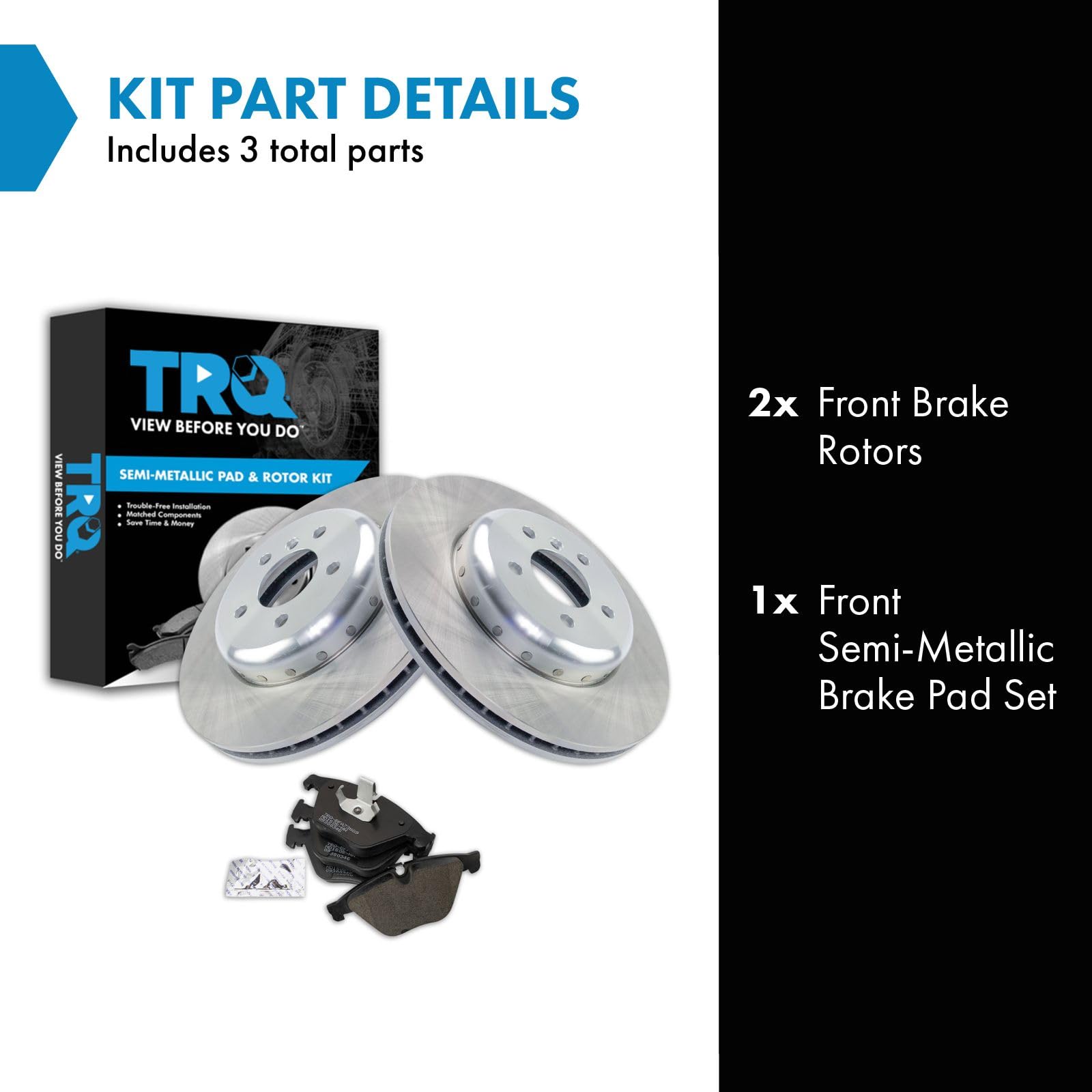 Trq Front Brake Pad & Rotor Kit Semi-Metallic Compatible With Bmw