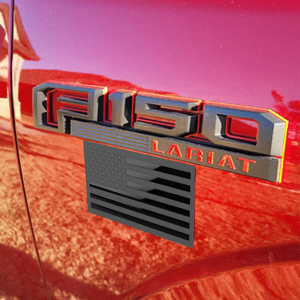 3D Metal American Flag Emblem Decal，Black American Flag Decal,For Car, Truck Or Suv,5"X3"(Matte Black ，Three Usa Regular Orientation)