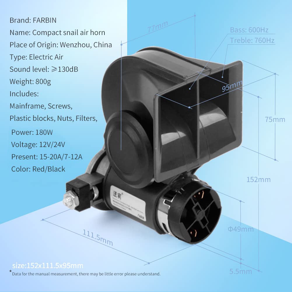 Farbin Air Horn For Truck,Compact Electric Train Horn,Car Horn 12V 150Db Super Loud With Wiring Harness,For Any 12V Vehicles. 2P