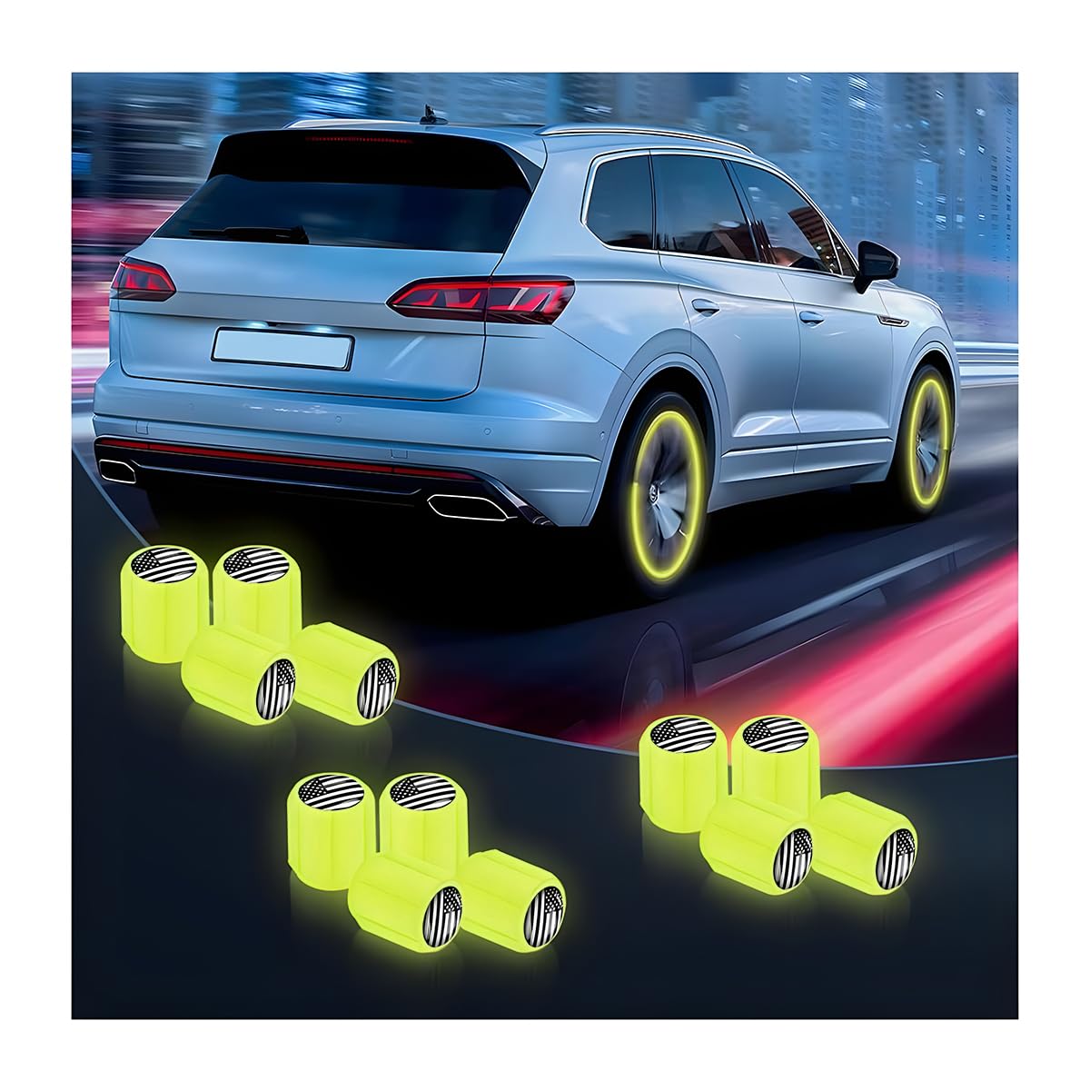 12Pcs Luminous Car Tire Valve Stem Caps, American Flag Valve Stem Caps, Universal Dustproof Corrosion Resistant Air Caps Cover, 