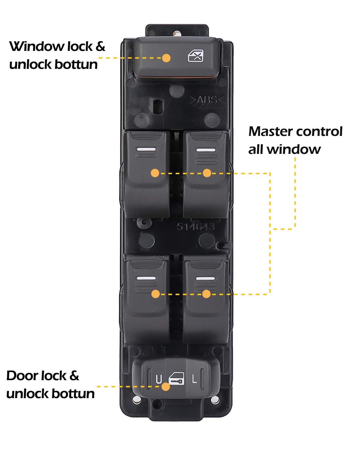 25779767 Driver Side Power Window Master Switch Replacement For Colorado 2004-2012/Replacement For Canyon 2004-2012 /H3 2006-2010/H3T 2009-2010/With White Backlight