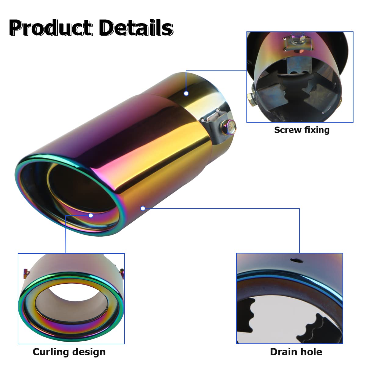 Stainless Steel Car Exhaust Tip, 2.5'' To 3.3'' Universal Car Exhaust Pipe Modification Tail Throat Tail Pipe, Steel Exhaust Tip