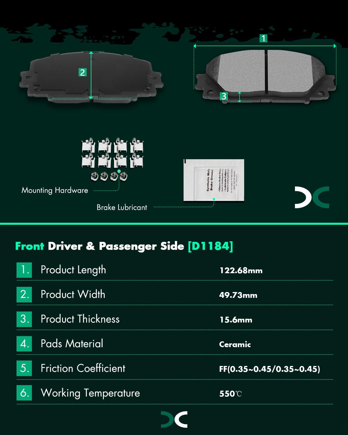 Scitoo D1184 D1423 Front Ceramic Rear Semi-Metal Brake Pads Sets Fit For Lexus Ct200H 2011-2017,For Toyota For Prius 2012,For To