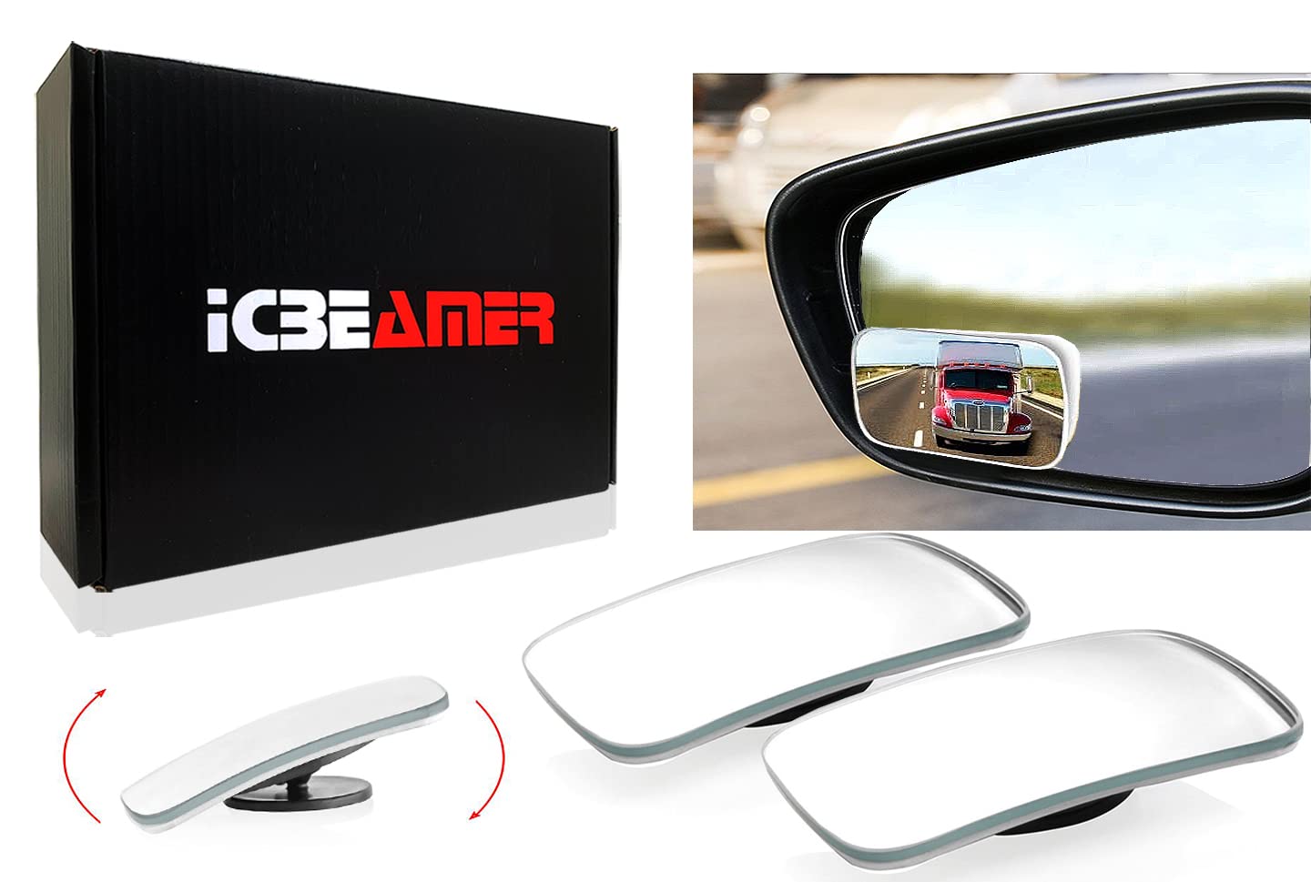 Icbeamer 2 Pieces Rectangle-Shaped Automobile Rear Blind Spot Mirror, 360 Degree Rotating Design, Automobile Side Mirror Wide An
