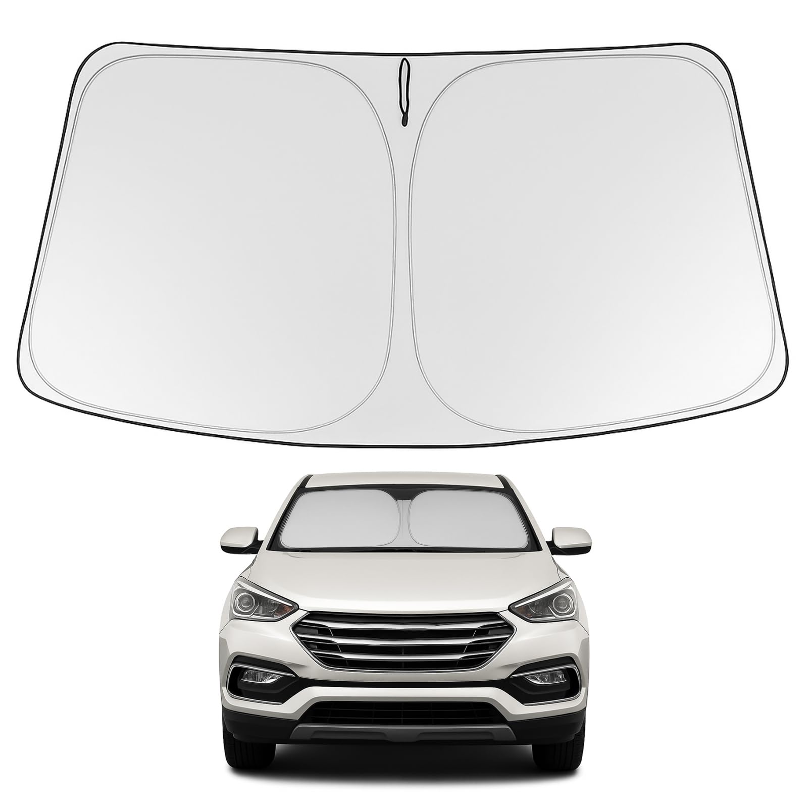 Proadsy 2025 Upgrade Windshield Sun Shade Custom Fit 2013-2018 Hyundai Santa Fe Foldable Front Sunshade Protector Sun Visor Bloc