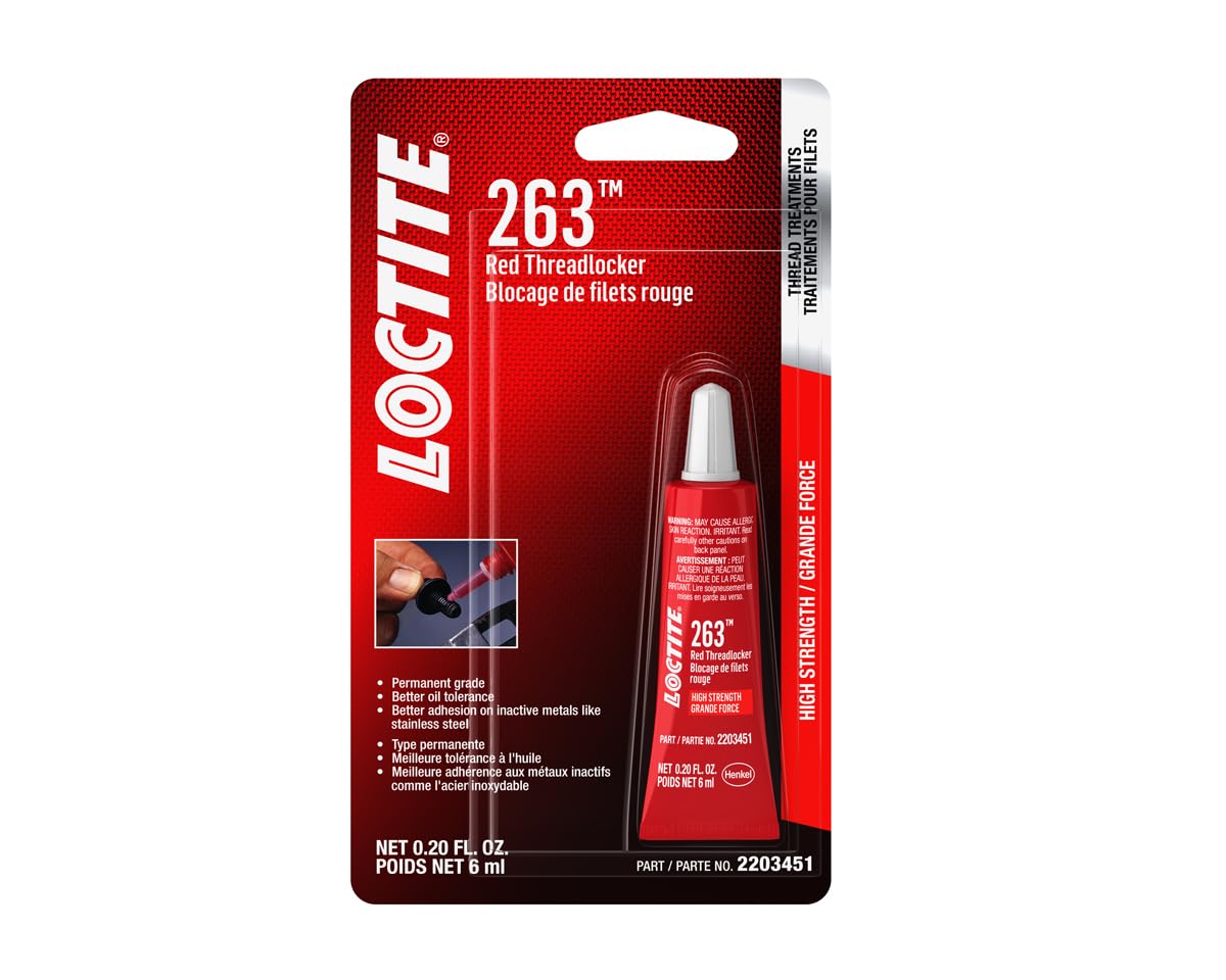 LOCTITE 263 Automotive Threadlocker Red - High Strength Thread Lock, General Purpose Applications, Oil Tolerant, Fluorescent - 6
