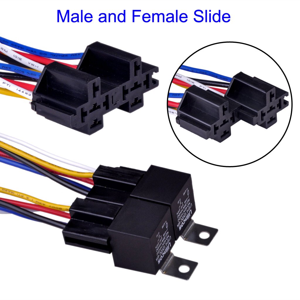 Ulincos Auto Relay U1914 With 14Awg Wire Harness, 12V Dc 30/40A Spdt 5-Pin (Pack Of 2)