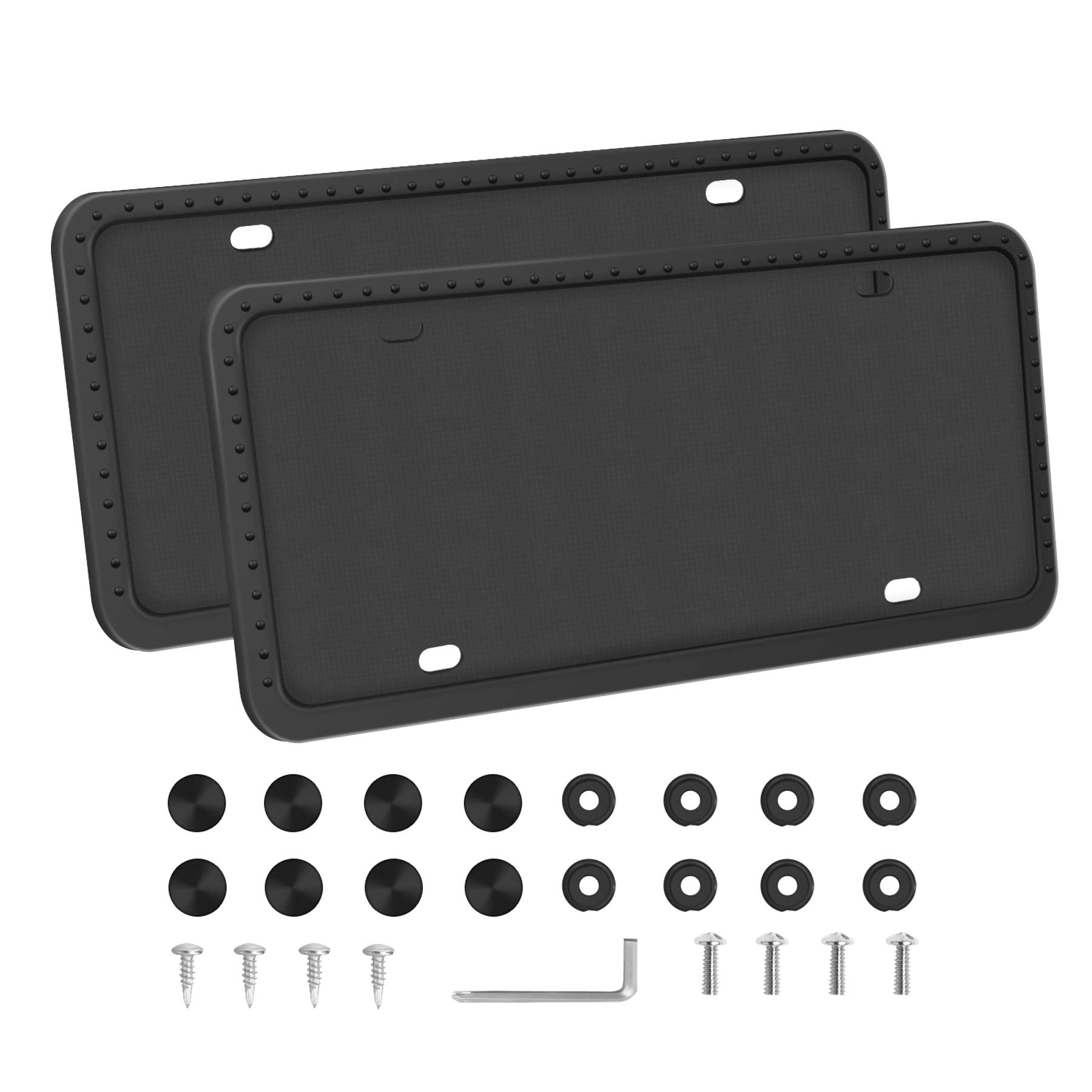 Livtee Silicone License Plate Frames Covers, 2 Pack Universal American Car Accessories License Plate Bracket Holder With Bolts W
