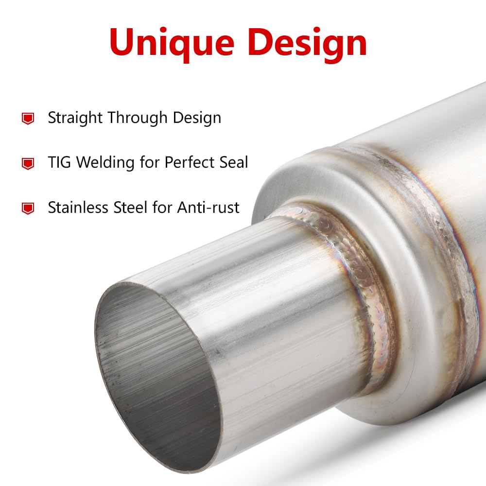 A-Karck 2.5'' Inlet Exhaust Resonator, 2.5'' Inlet 2.5'' Outlet 20'' Overall Length Muffler Resonator Stainless Steel
