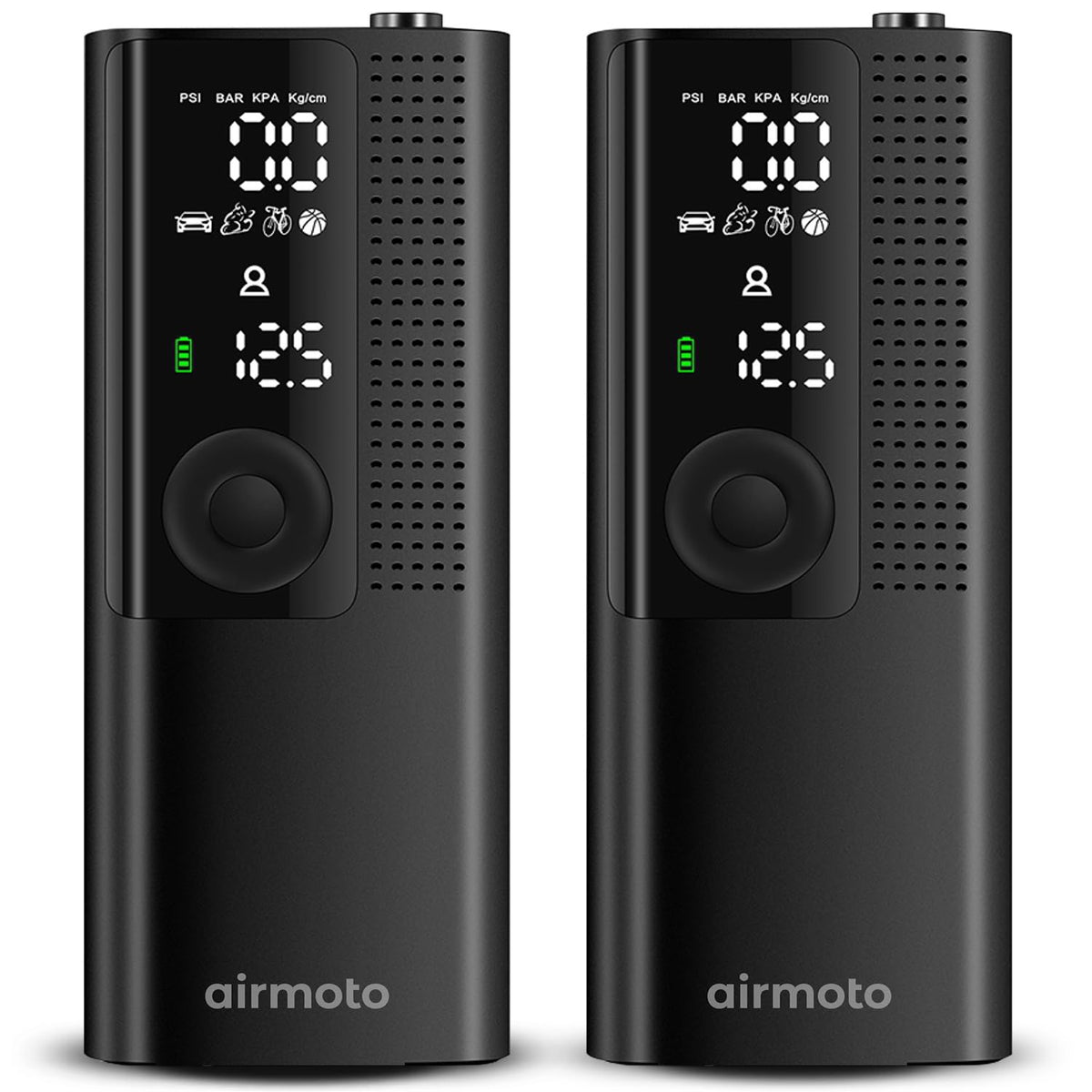 Airmoto Tire Inflator Portable Air Compressor - 2Pack - Air Pump For Car Tires With Digital Pressure Gauge, Led Light And Auto S