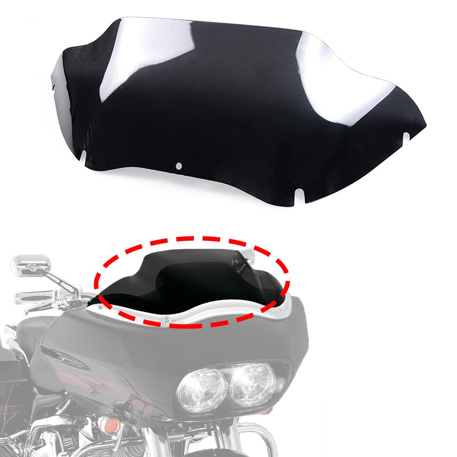 WYNMOTO 9.5'' Black Windshield Windscreen Wind Splitter Compatible for 98-13 Harley Davidson Touring Road Glide FLTR 1998-2013 (