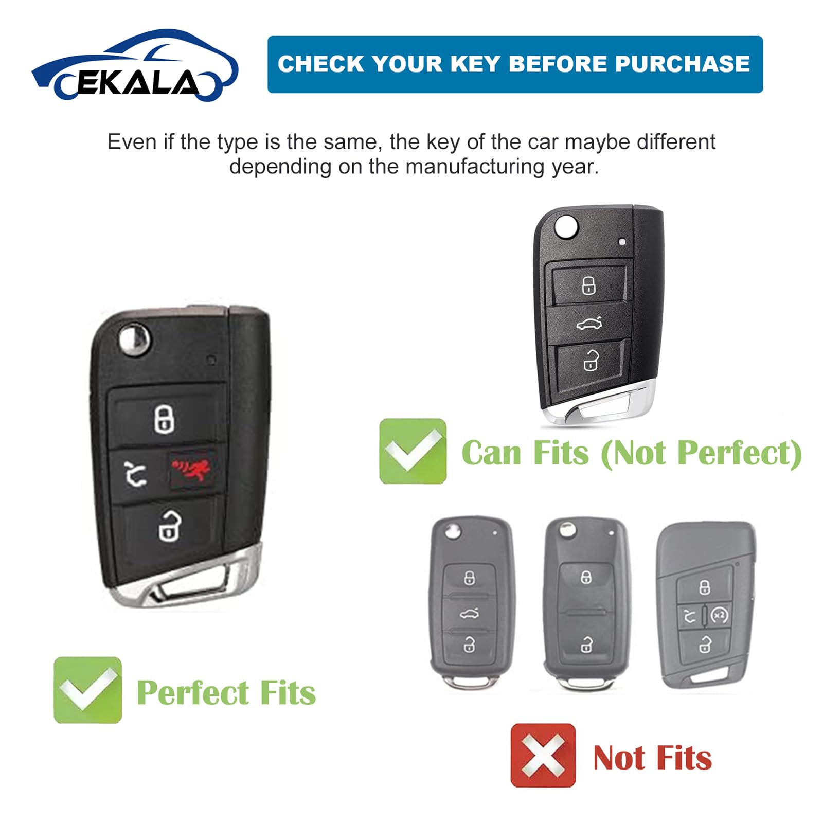 Ekala Car Key Case Fit For Vw Volkswagen Golf Gti Golf Alltrack Altas Tiguan Jetta 4 Buttons Flip Folding Key Case Cover Soft Tpu Key Shells With Leather Keychain Lanyard Black Gold (Bp-Vlw-4B)