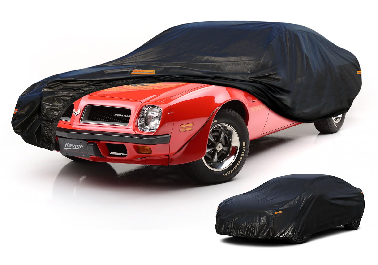 Kayme 7 Layers Car Cover Waterproof All Weather, Universal Fit For Pontiac Firebird, Trans Am, Dodge Challenger, Ford Thunderbir