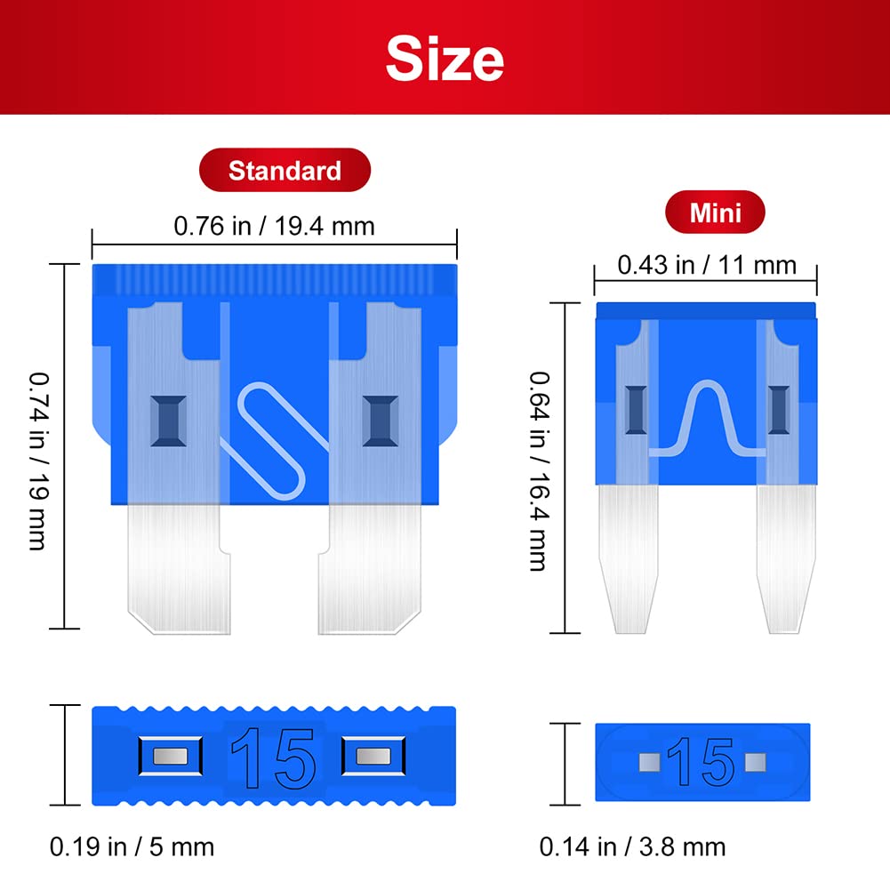 Fuses Car Fuses Assortment Kit,168Pcs Standard & Mini Sized Blade Fuse Kit (2A 3A 5A 7.5A 10A 15A 20A 25A 30A 40A) With Fuse Pul
