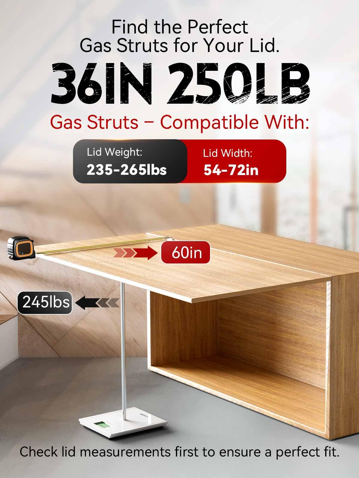 Vepagoo 36 Inch 250Lb/1112N Gas Struts Shock Spring With Mounting Brackets, Lift Supports For Rv Bed Heavy-Duty Lid Box Trailer