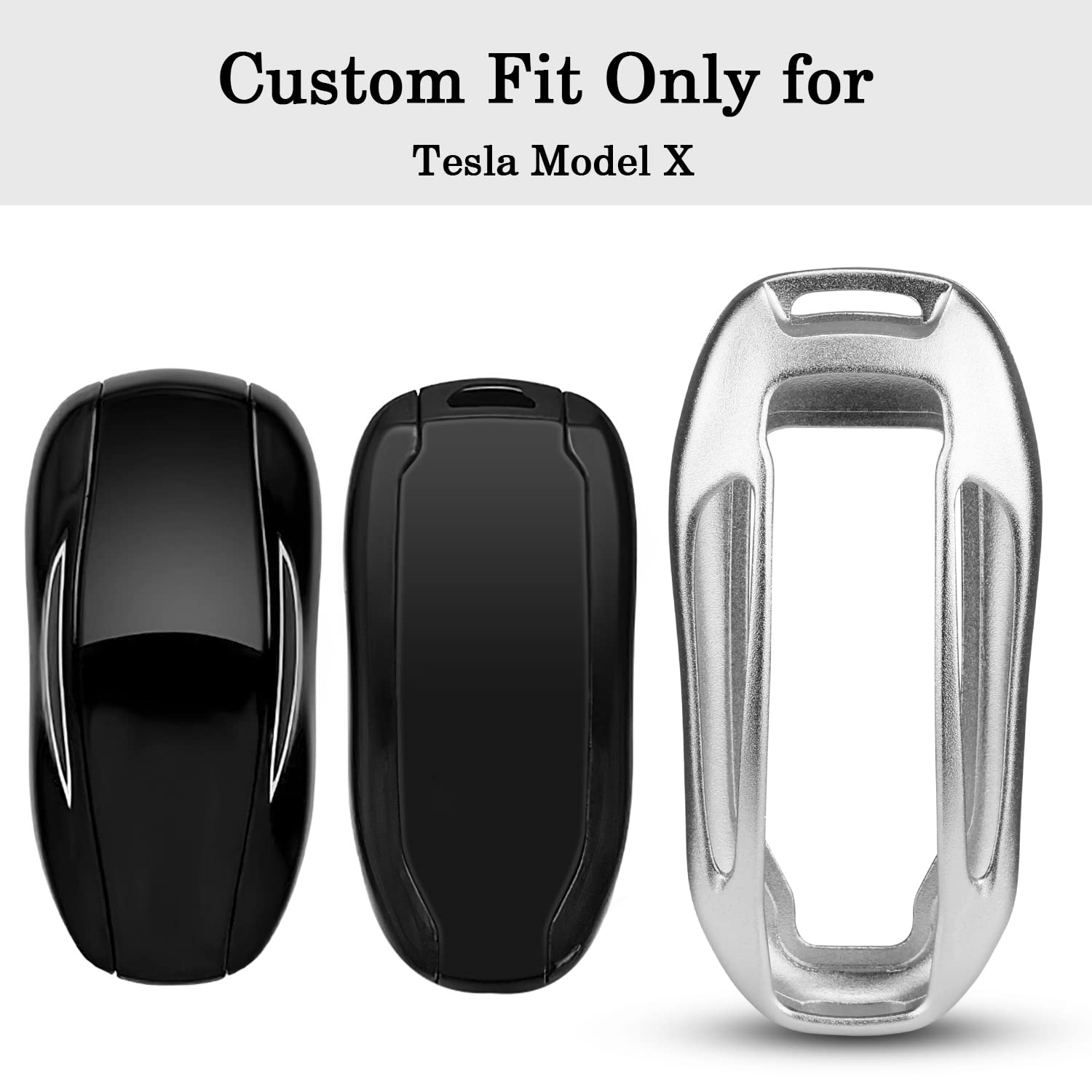 Qbuc For Tesla Key Fob Cover With Keychain Compatible With Tesla Model X Keyless Protection Case Smart Remote Accessories (Silve