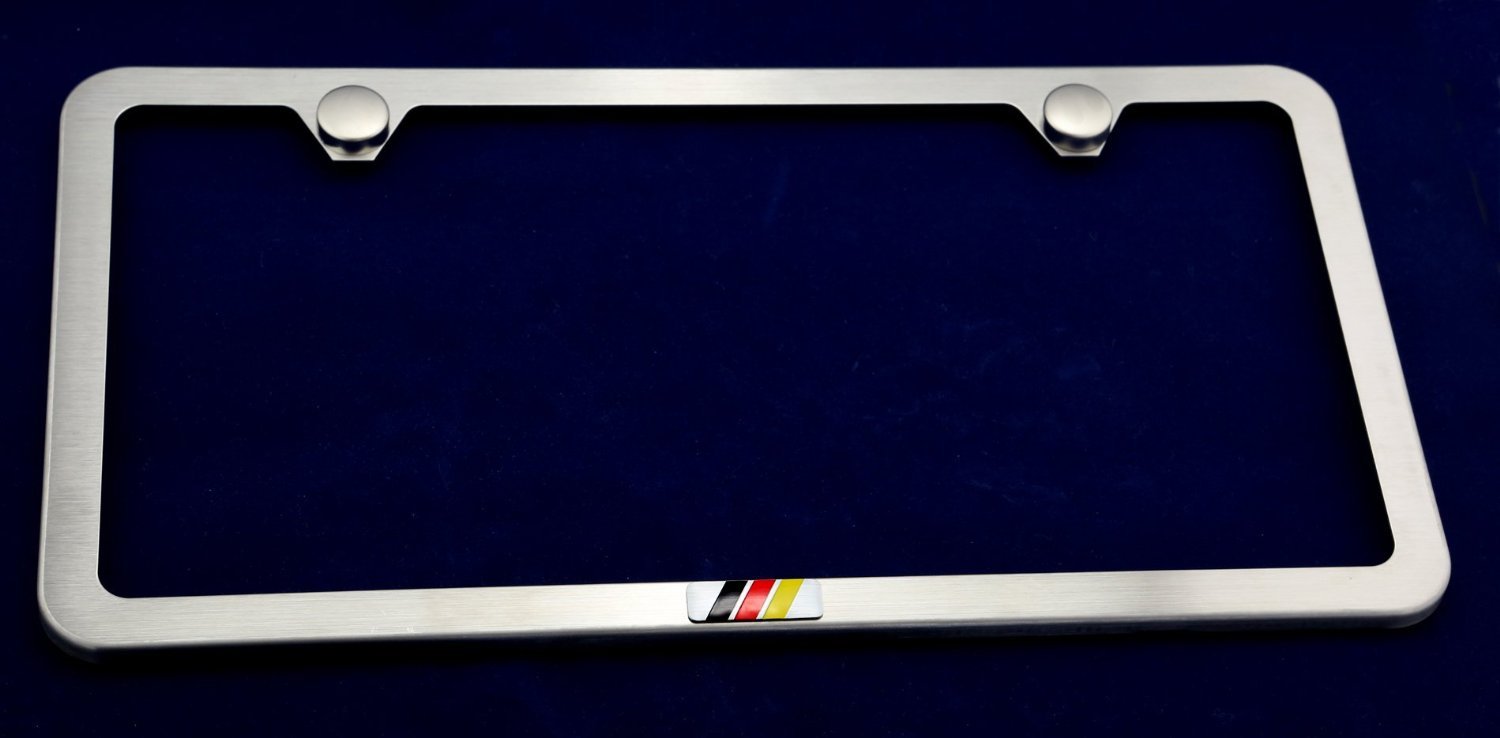 eVerPlate Slim Stainless Steel License Plate Frame - German Flag Emblem - 12"x6" Size - Durable Metal Design