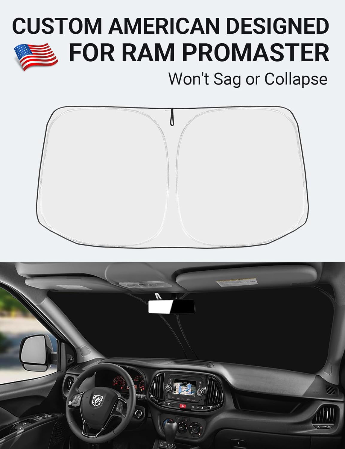 Proadsy 2025 Upgrade Windshield Sunshade Custom For 2014-2023 2024 2025 Dodge Ram Promaster Reflective Heat Sun Uv Protector Fol
