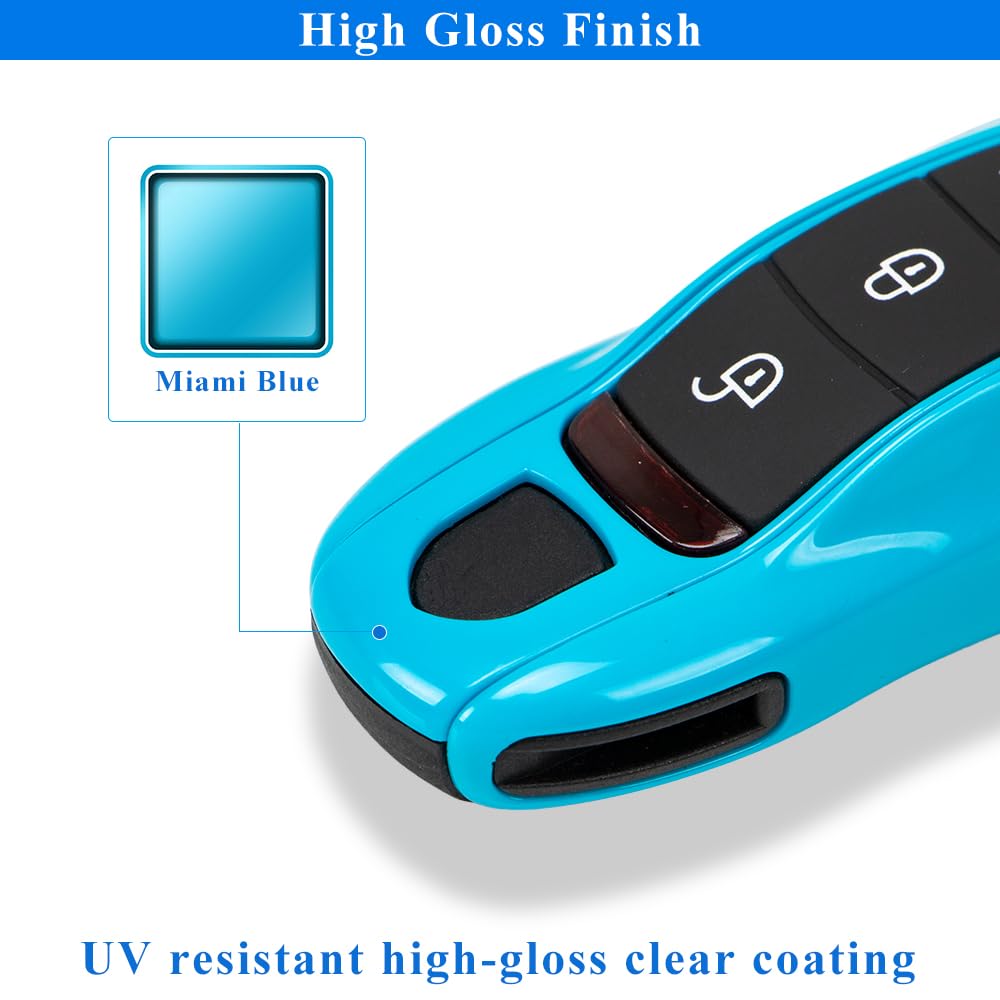 Aerobon 3-Piece Painted Key Cover Compatible With Porsche, Key Fob Shell Cover Replacement (Miami Blue)