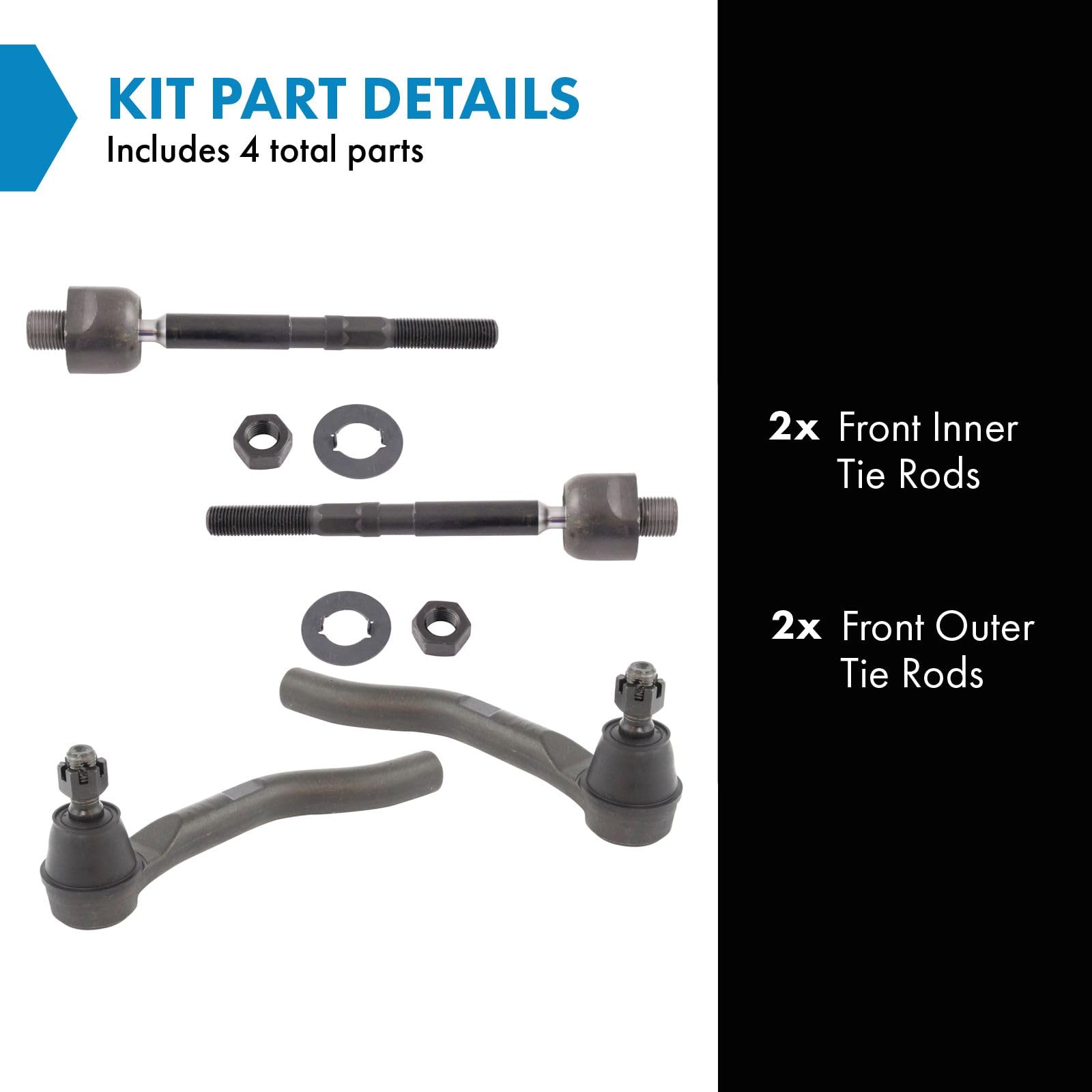 Trq Front Inner And Outer Tie Rod Set Compatible With 2015-2019 Acura Tlx 2013-2017 Honda Accord