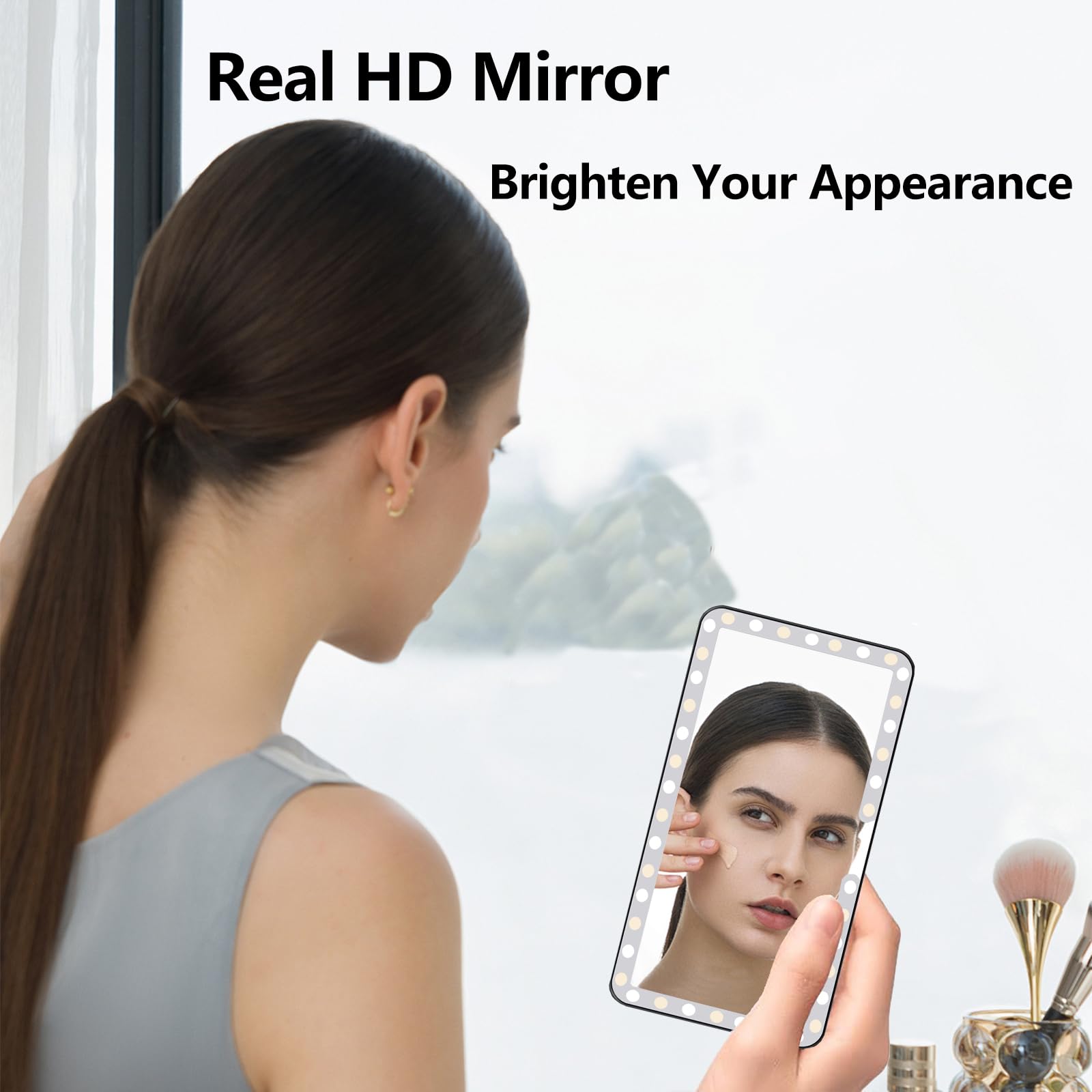 Deluxsa Car Sun Visor Vanity Mirror,Rechargeable Car Mirror with 3 Light Modes & 60 LEDs, Makeup Mirror with Dimmable Touch Scre