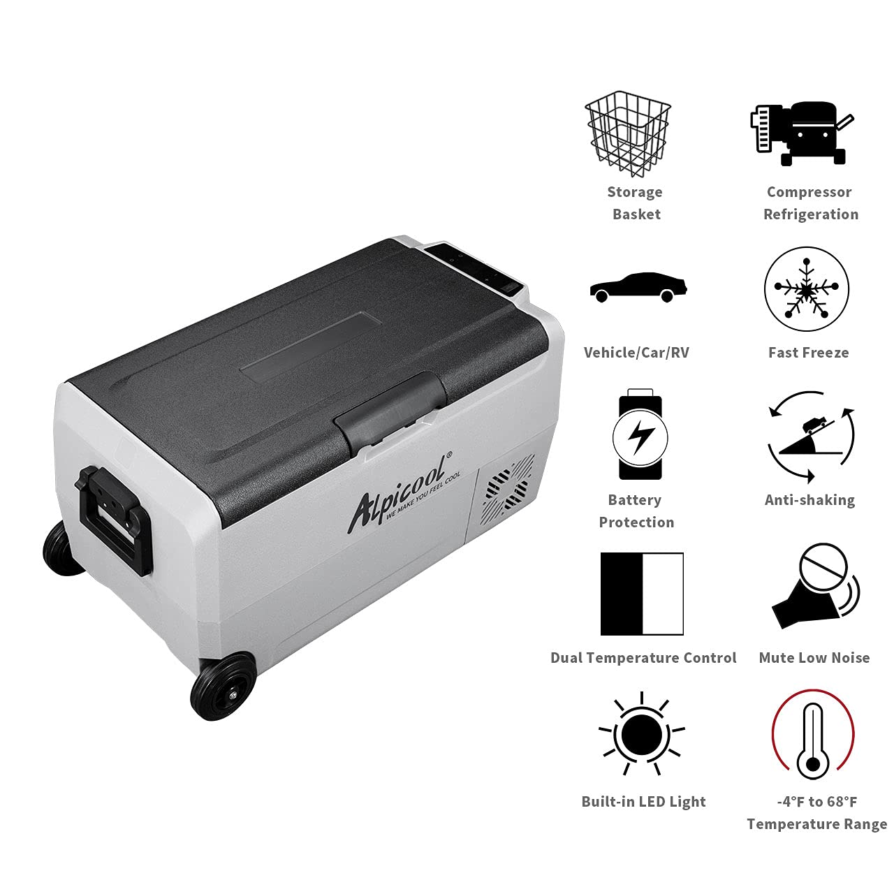 Alpicool T36 Portable 12V Refrigerator Freezer, 38QT, Dual Temperature Control, Grey, Ideal for Truck, RV, Boat, Camping, and Travel