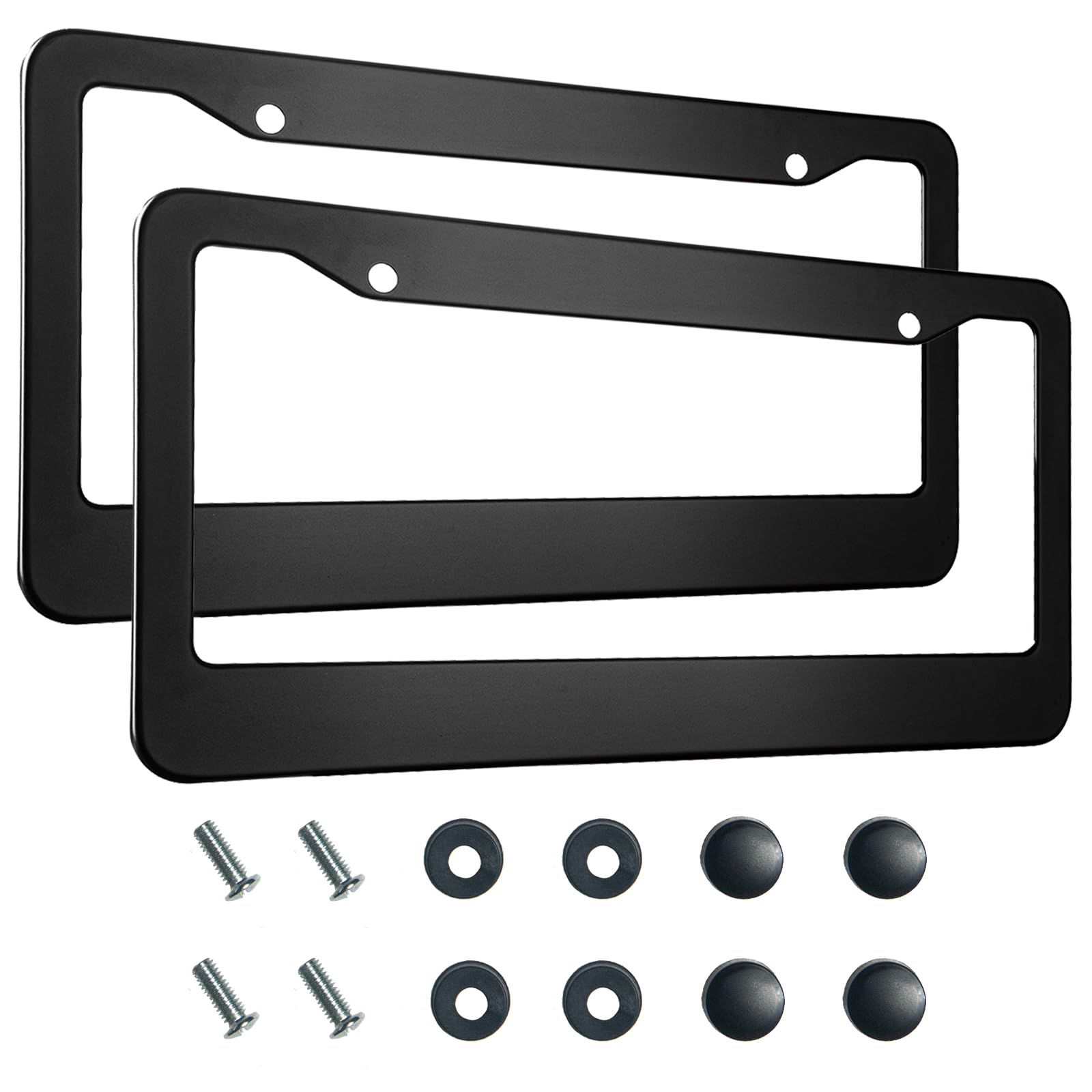 2Pcs Matte Black License Plate Frames, 2 Holes Solid Aluminum License Plate Holder, Universal Car License Plate Frame For Man, L
