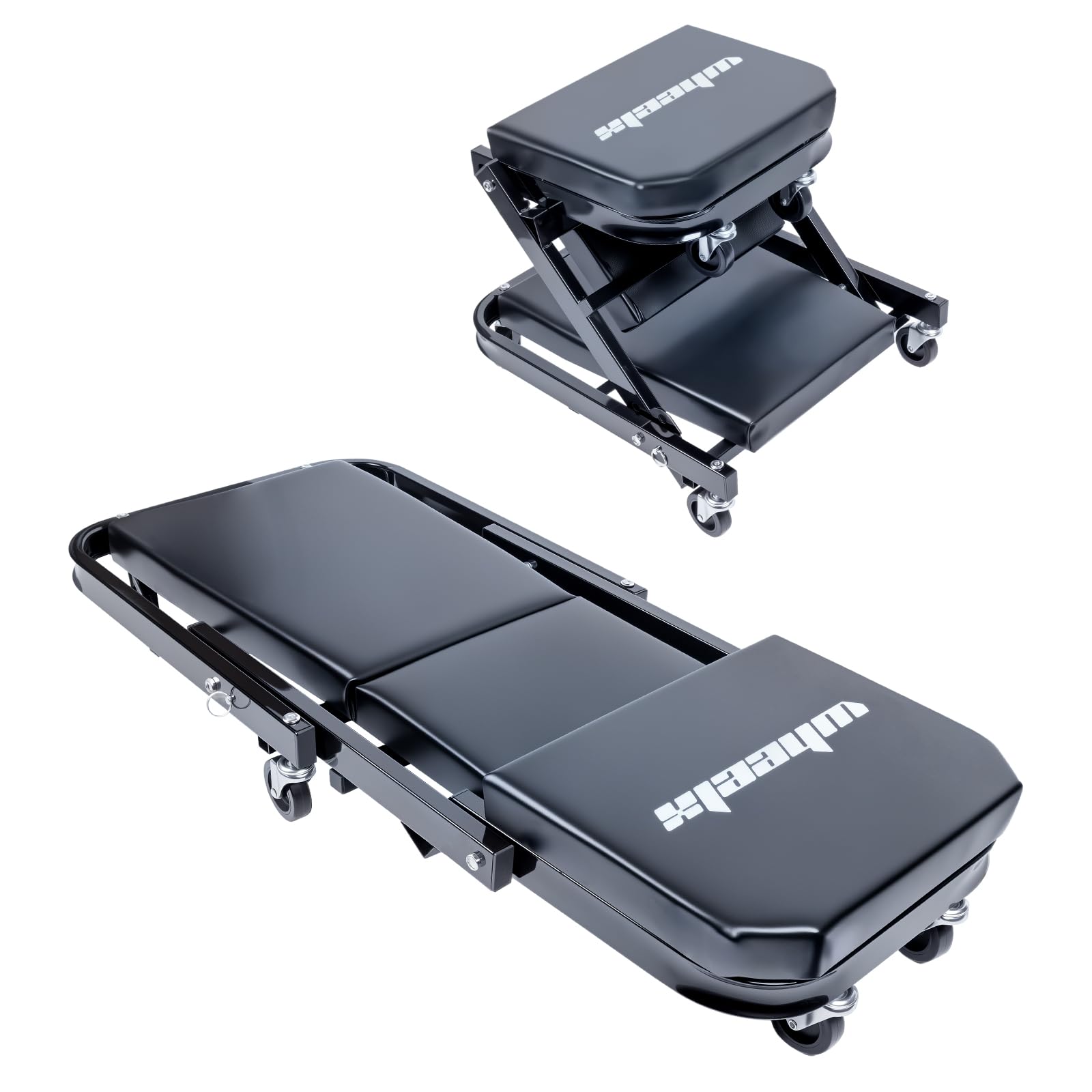 WheelX Mechanic Creeper 40 inches 2-in-1 Mode Z Seat 480lbs Capacity, Foldable Garage Adjustable Rolling Folding with 6pcs Wheel
