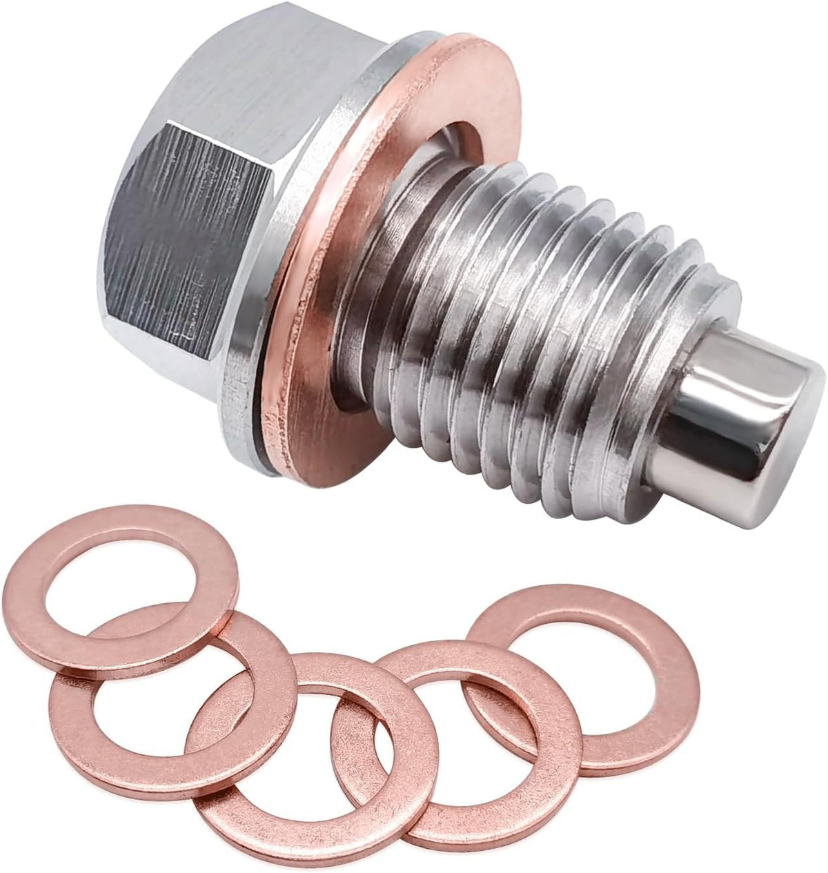 Sodcay Magnetic Oil Drain Plug M12x1.25, Stainless Steel Oil Drain Plug with 5 PCS Copper Crush Washer Anti Leakage Replacement 