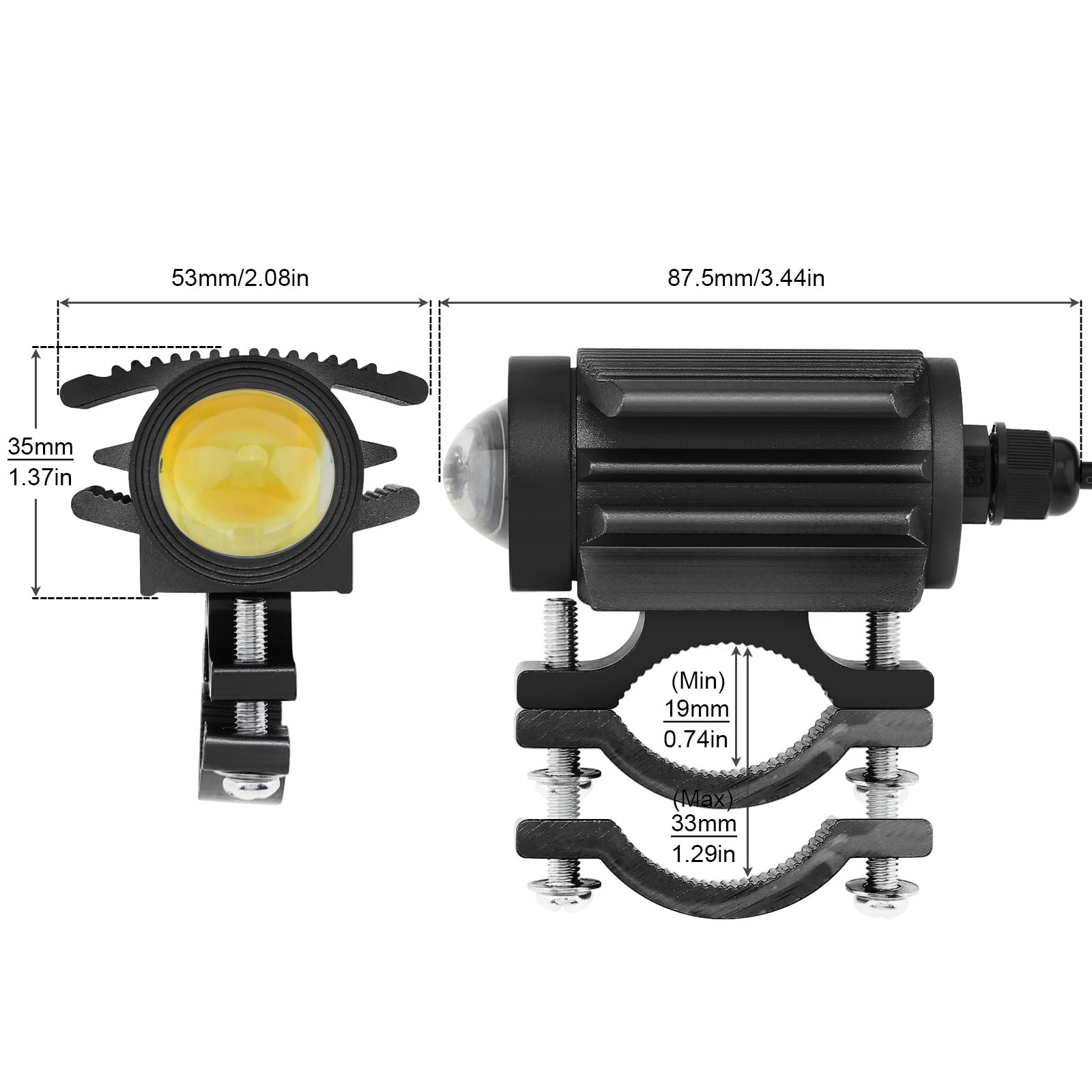 Windance 2PCS Motorcycle LED Headlight,4 Modes Hi/Lo Beam Yellow White 6500K waterproof Aux Spotlight for Tractor Truck/ATV UTV