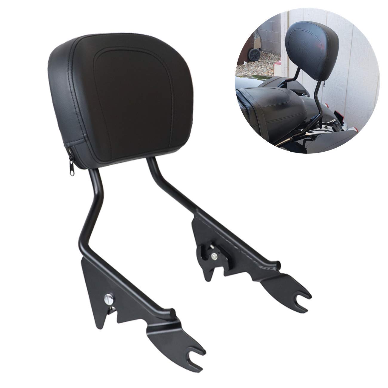 Aufer Detachable Upright Passenger Backrest Sissy Bar W/Back Rest Pad Compatible With For Touring Road King Street Glide Electra