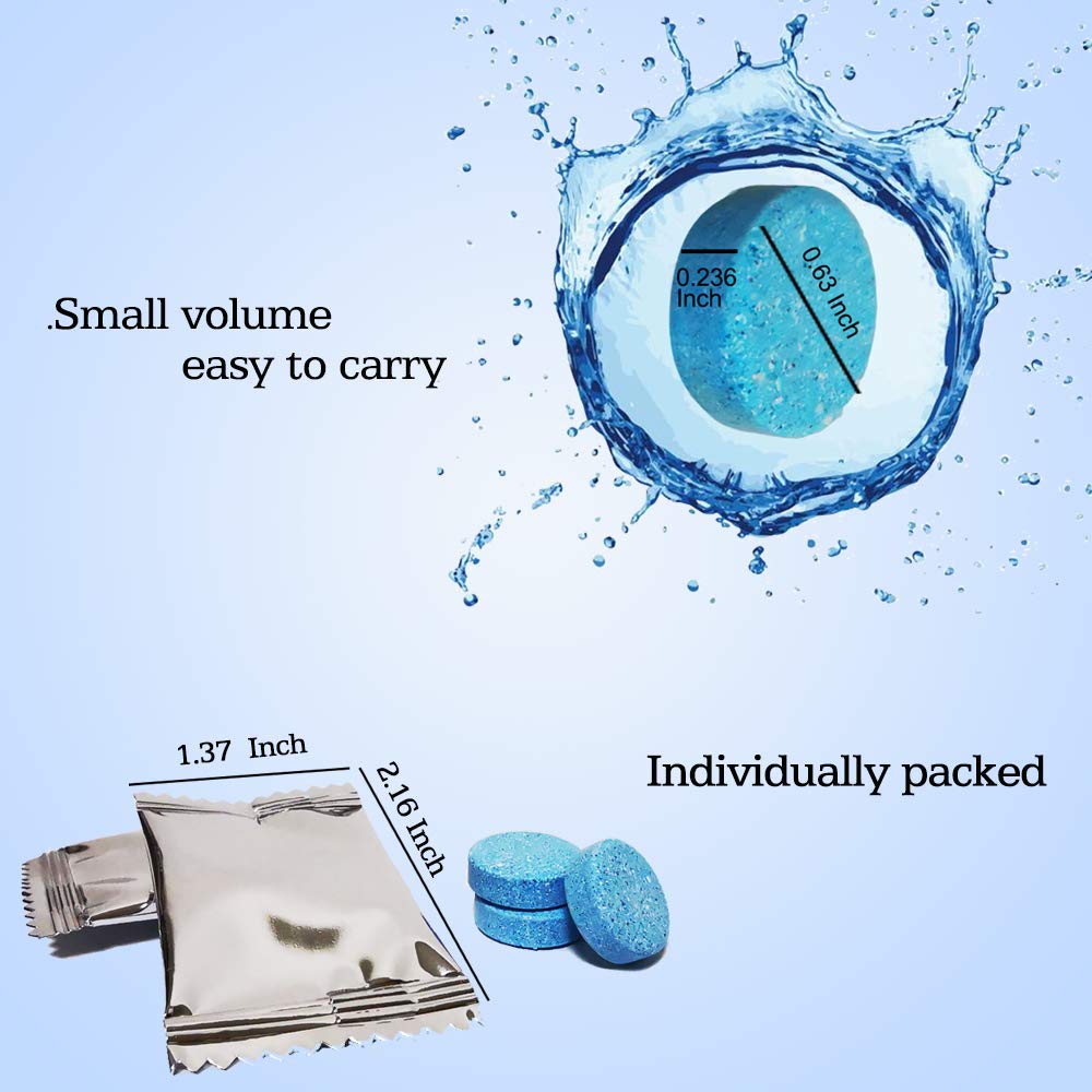 DOKIKO Car Windshield Washer Fluid Tablets - 50 Pcs, Makes 52.5 Gallons, Blue, Ideal for Winter Use with De-icer or Methanol