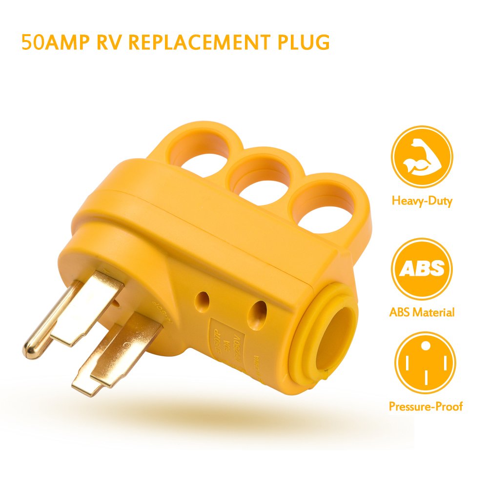 Snowyfox Rv 50 Amp Male Replacement Plug Heavy Duty With Ergonomic Handle