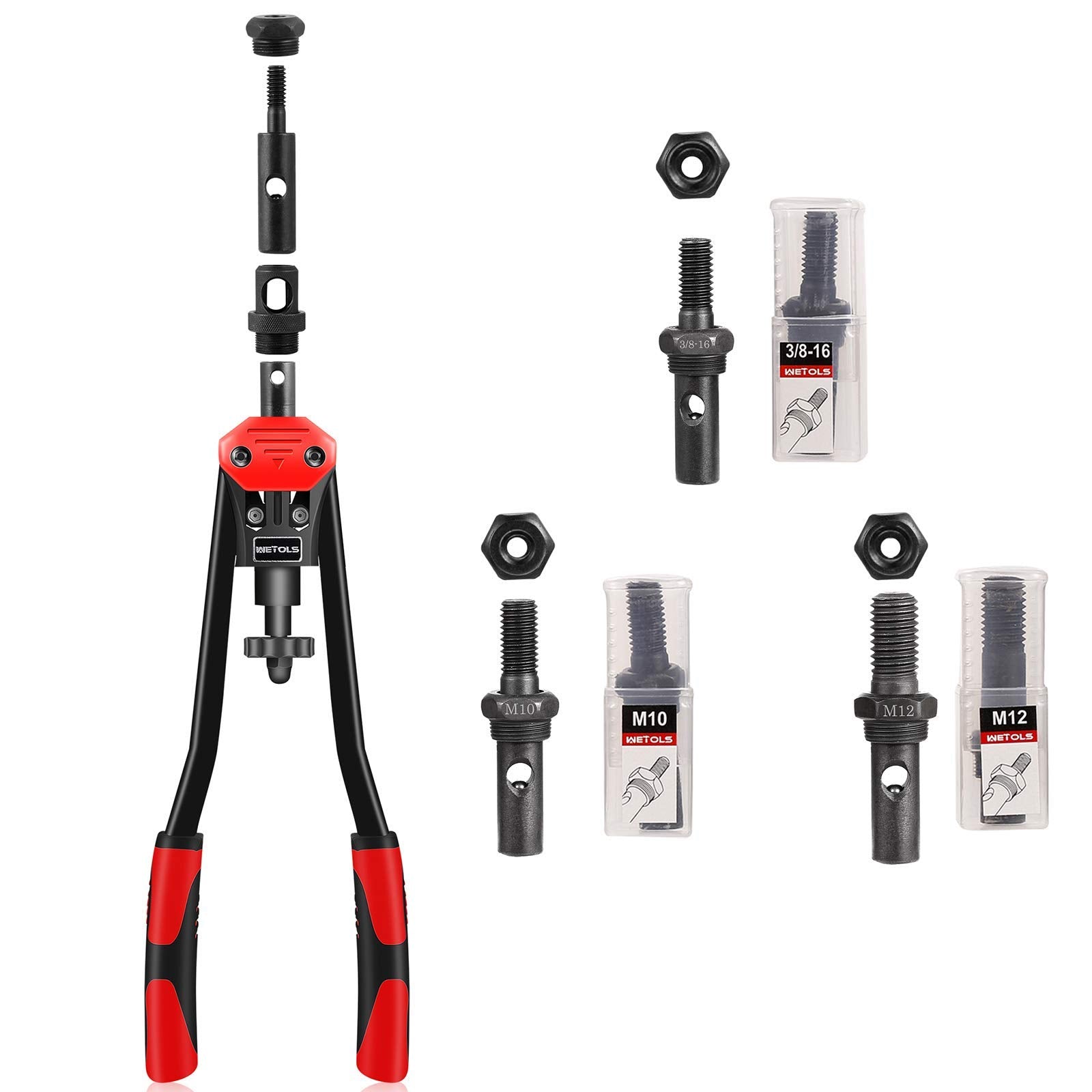 Wetols 11Pcs Rivet Nut Tool Replacement Mandrels Of We882/We889, Rivet Nut Tool Accessories Set M3 M4 M5 M6 M8 M10 M12, 10-24, 1/4-20, 5/16-18, 3/8-16 Rivet Nut Tool Spare Parts