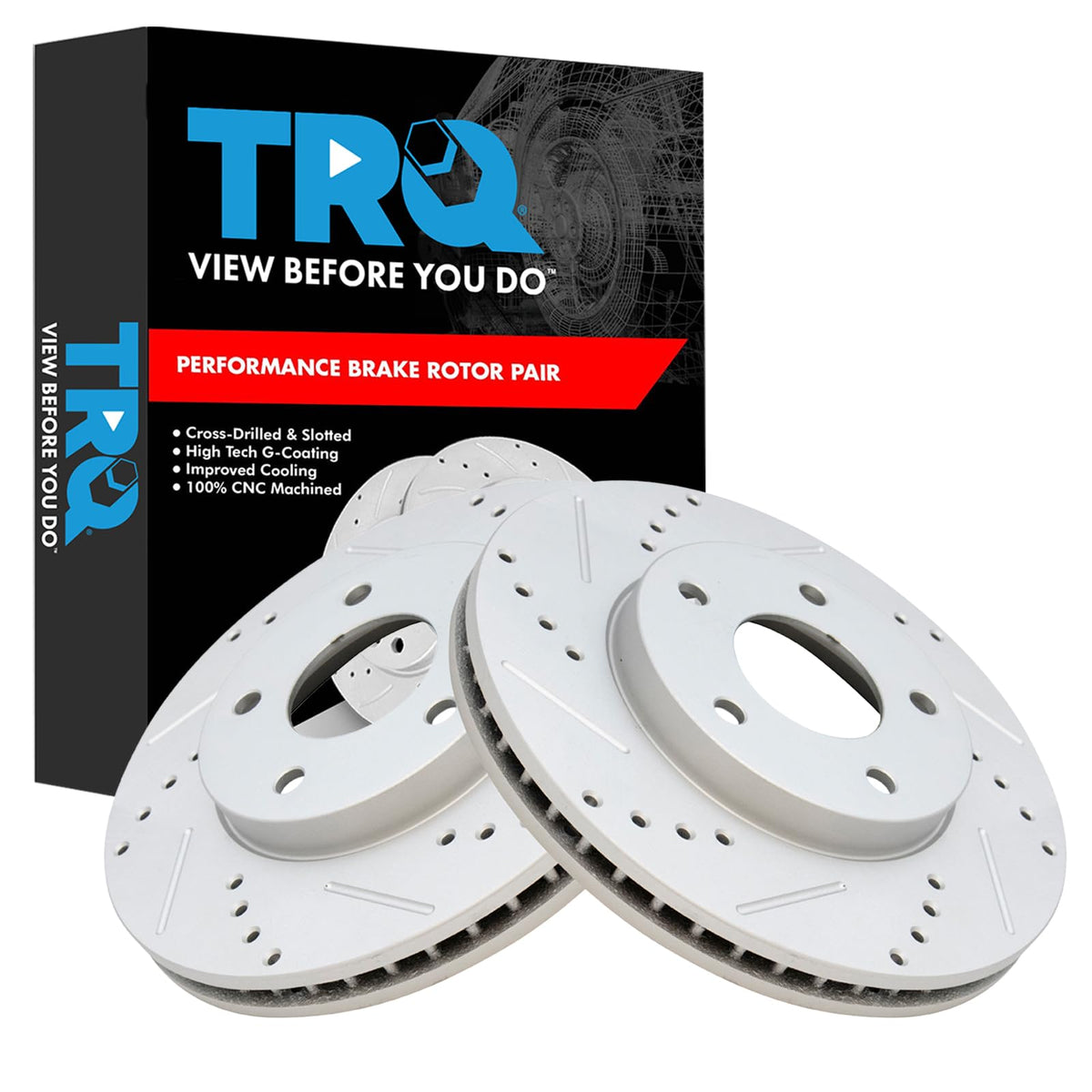 Trq Performance Brake Rotor Drilled Slotted Front Coated Pair Compatible With Chrysler