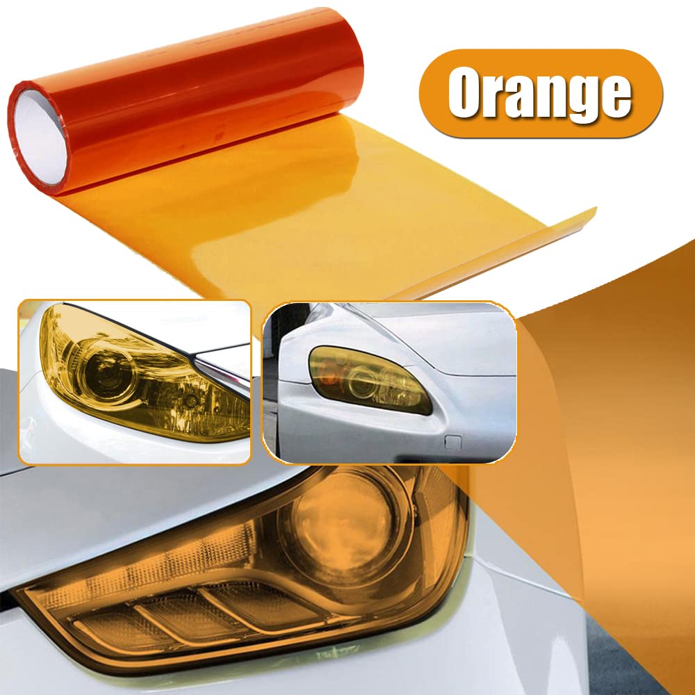Lzlrun Extra-Wide Headlight Taillight Vinyl Tint Wrap 16 Inch X 60 Inch Roll Self Adhesive Fog Light Film Sheet Sticker Cover (Orange)