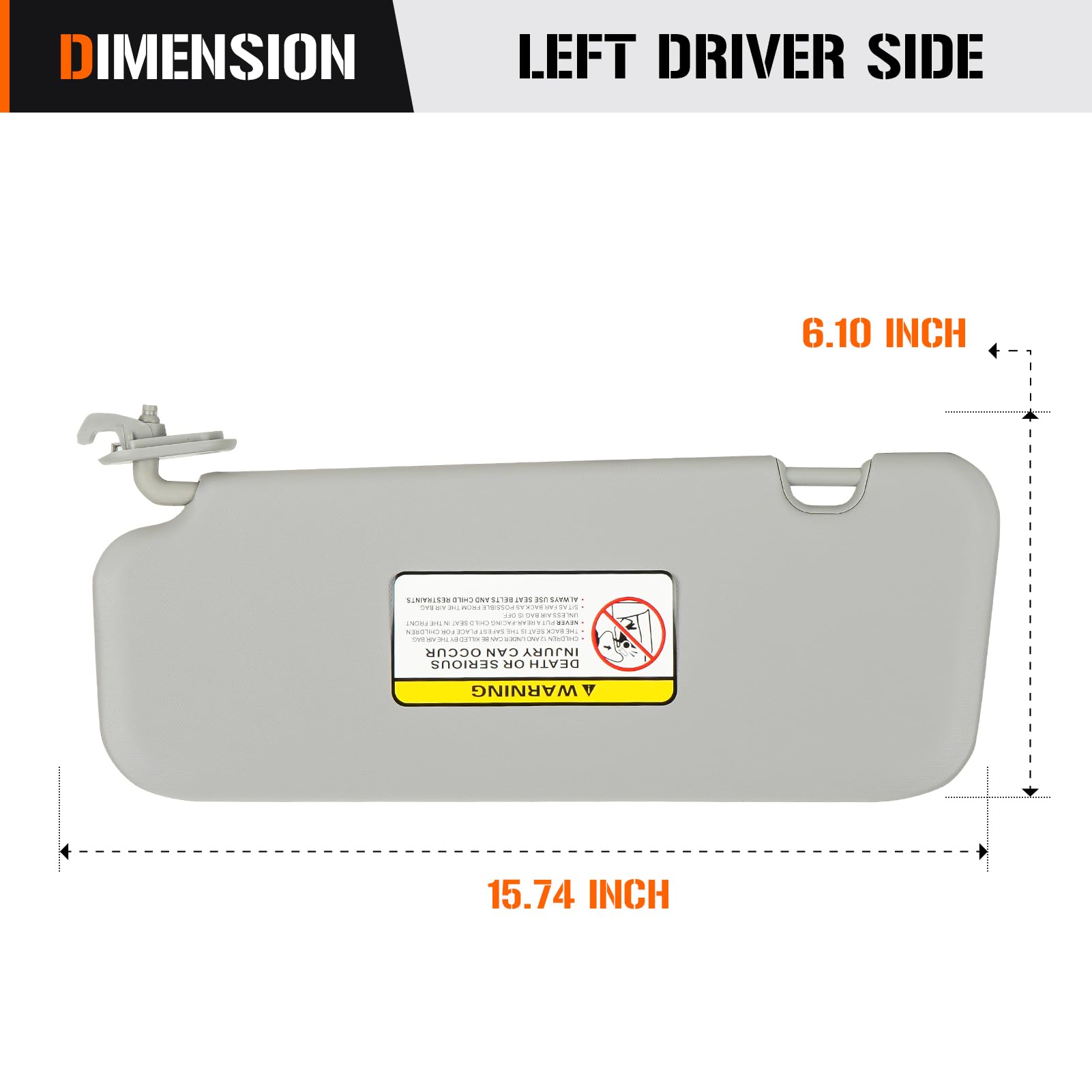 Sun Visor for 2017-2019 Hyundai Elantra, Left Driver Side Grey Sunvisor Replace 85210-F0100TTX